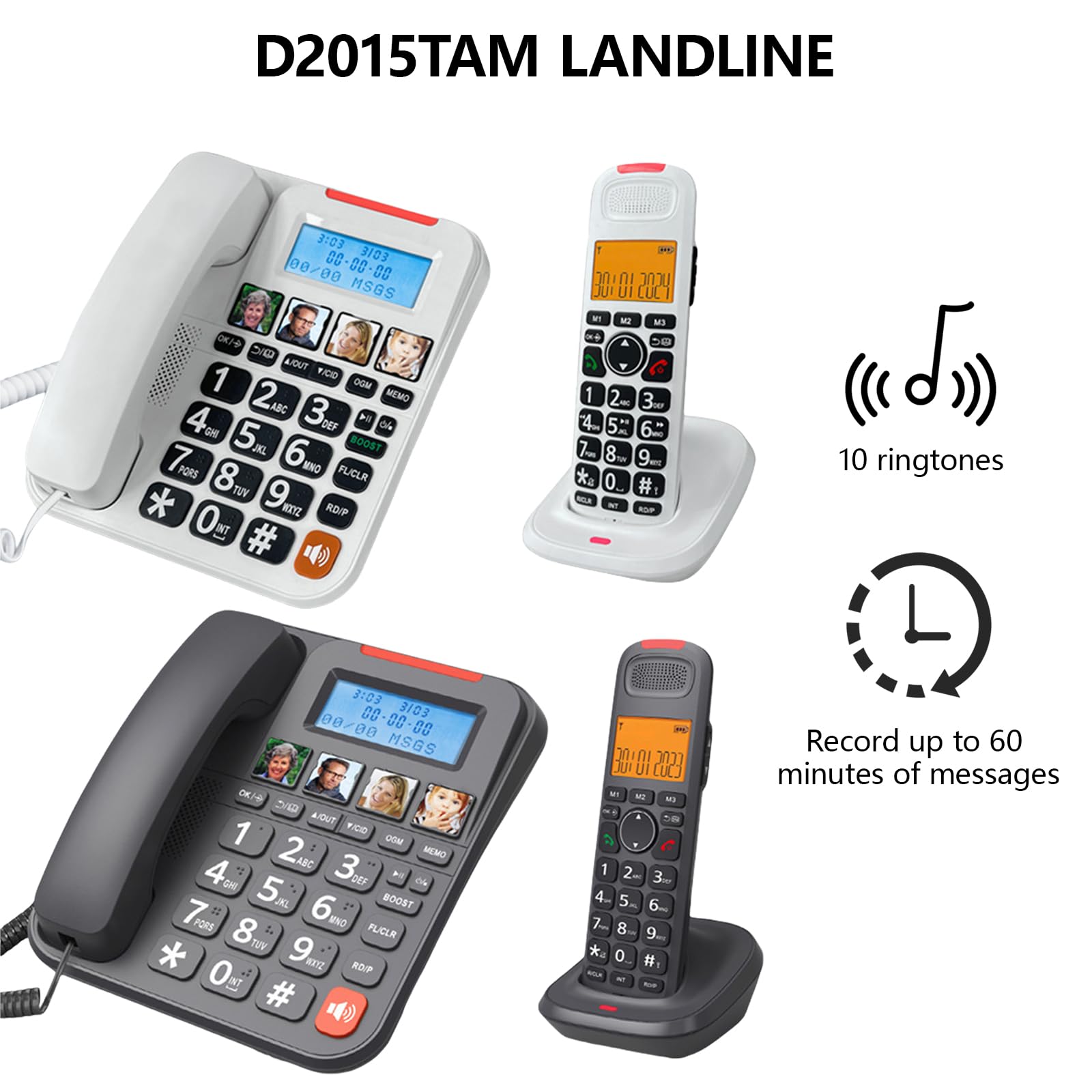 Suoneria regolabile e volumi telefono con filo con 1 chiave aumenta la funzione per accessori telefonici di casa e ufficio