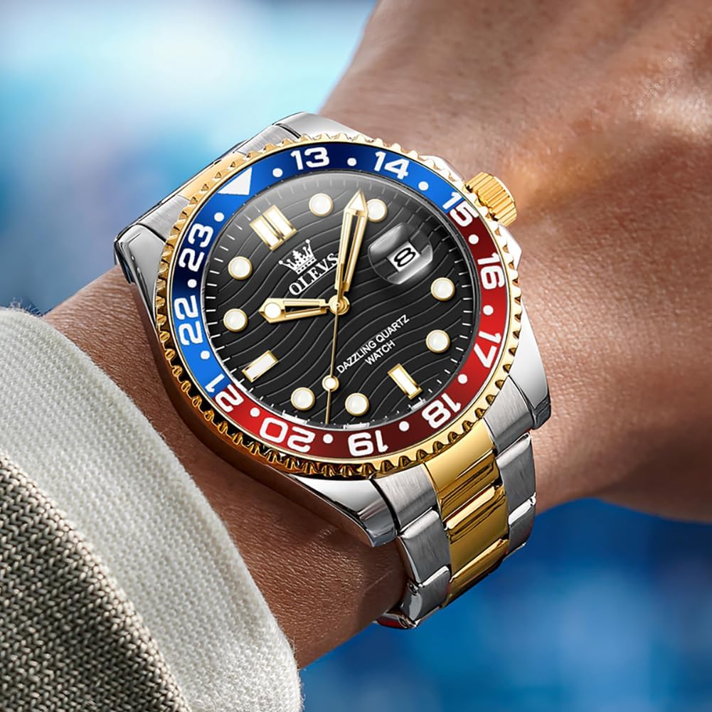 OLEVS Watch Men Luxury Big Face Dress Easy Read Mens Watches with Date Waterproof Luminous Stainless Steel Watches for Men Business Fashion Analog Quartz Men's Wrist Watches Rotatable Bezel Men Watch - Image 2