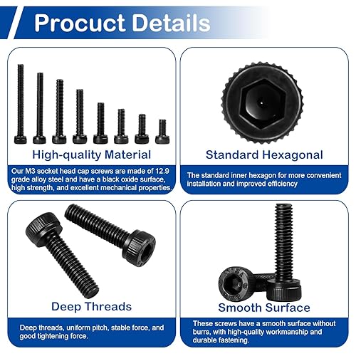 Miniatura 4 de MroMax Surtido de 270 tornillos M4, tornillos de cabeza hexagonal métrica, tornillos M4x6mm0.315 in0.472 in0.630 in0.787 in1.181 in, tuercas y