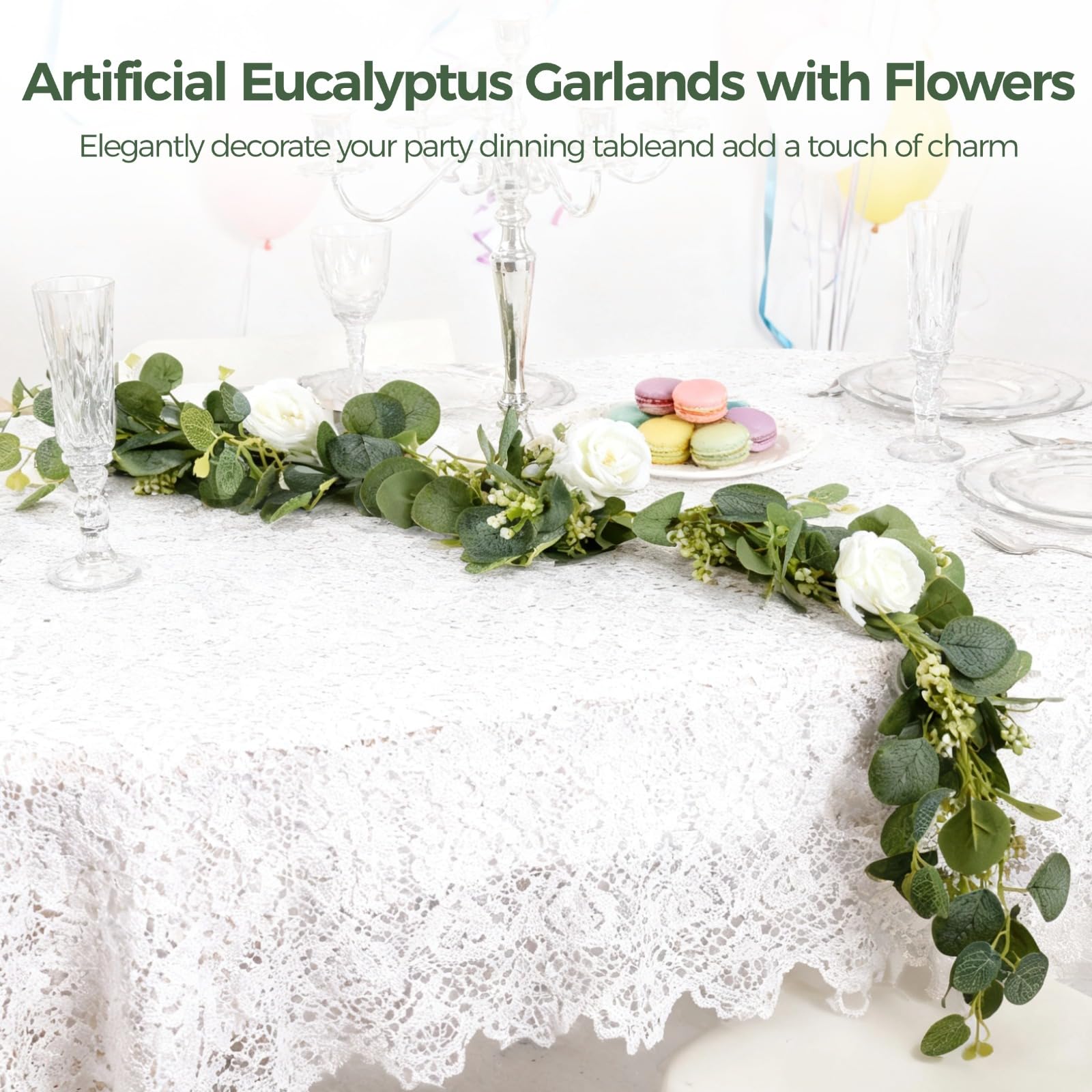 4 STK. Eukalyptusgirlanden mit Blumen, 6,4 ft Kunstpflanzen-Ranke, für Hochzeitsbogen, Tischmittelstücke, Party- und Zeremonie-Hintergrund, für Zuhause