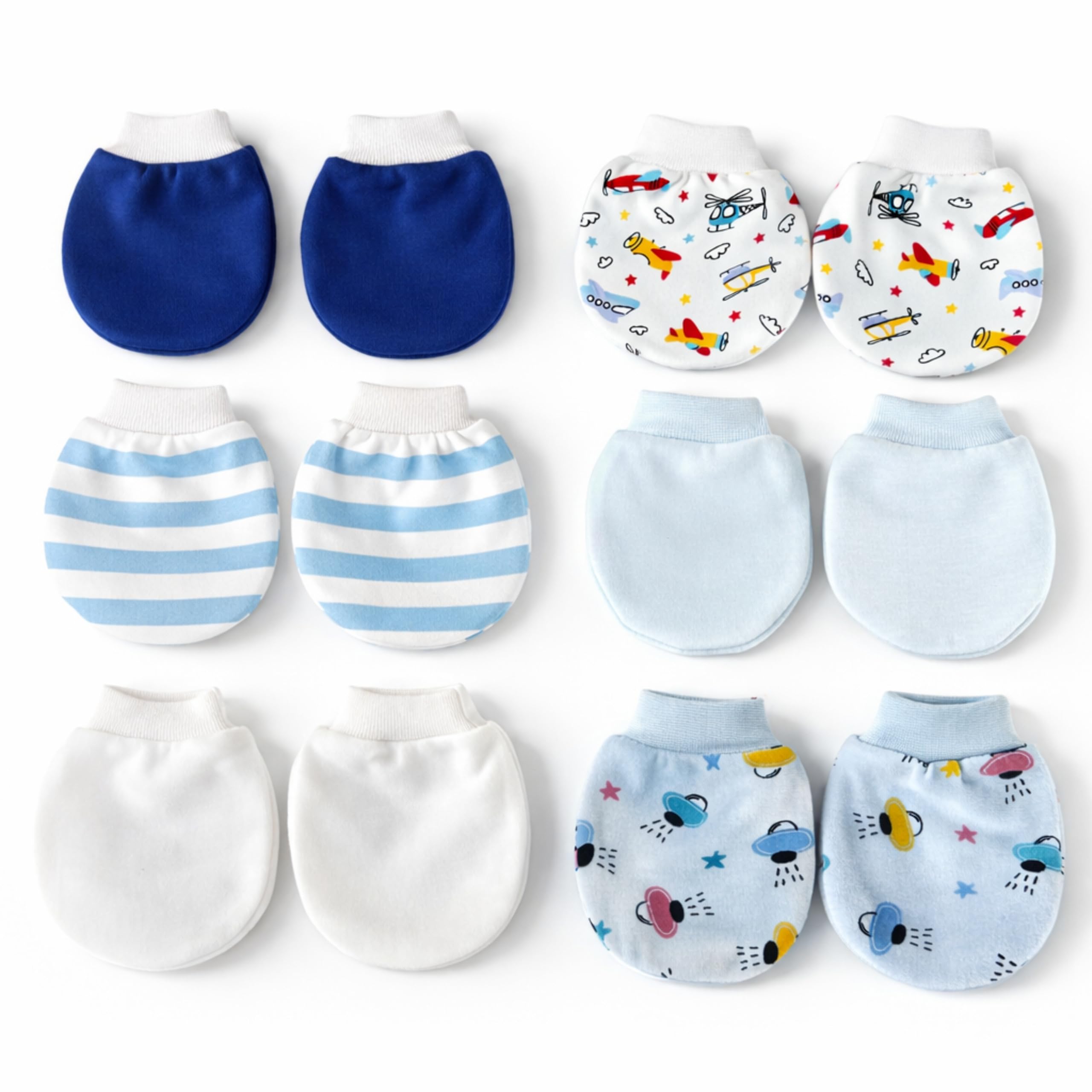 Cotton Newborn Mittens (Ribb Wrist) Set of 6 for Baby Boys & Girls 0–6 Months|Soft and Cozy Unisex Infant Mittens|Assorted Baby Gloves-image-24