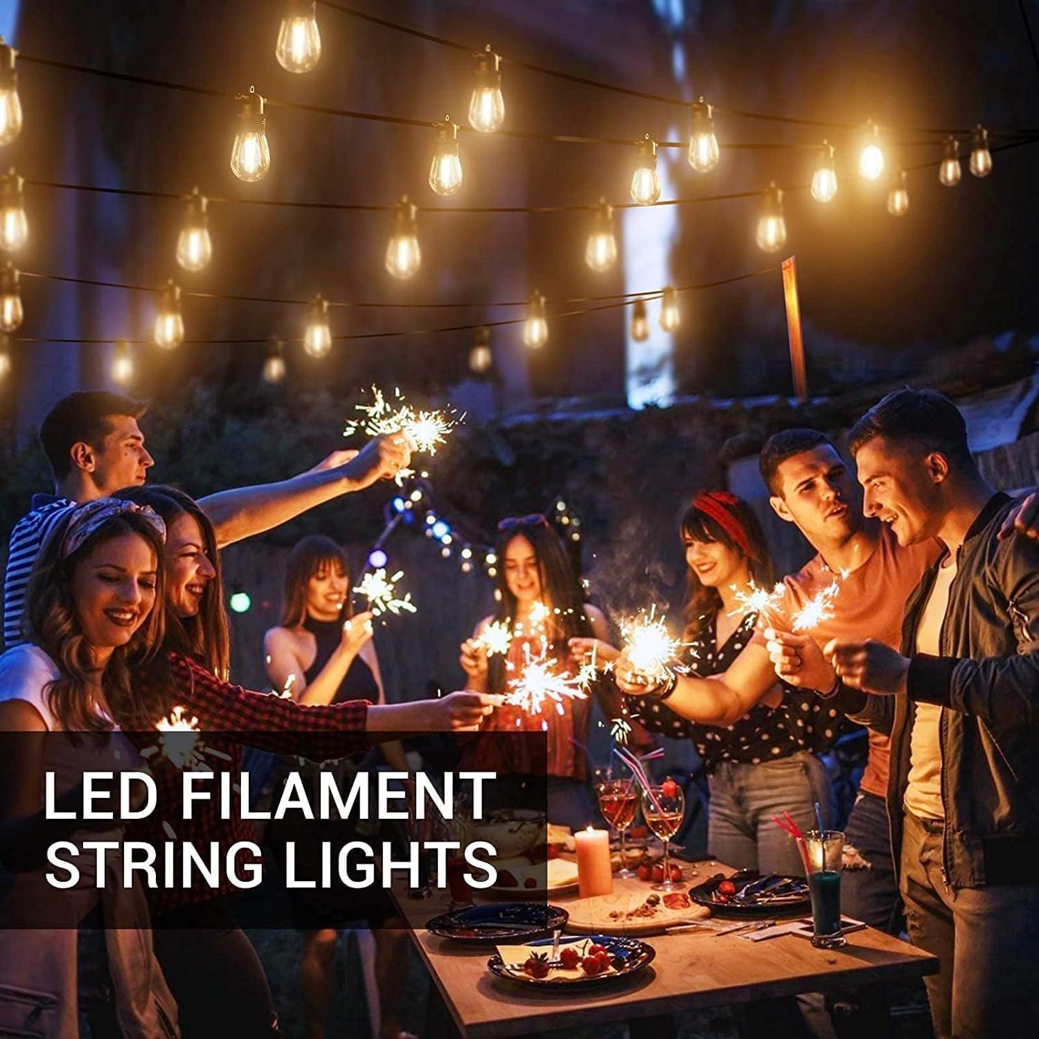 GlobaLink 31M Lichterkette außen, IP65 Wasserdicht Bruchsicher Lichterkette Glühbirnen Erweiterbar mit 30 +2 S14 LED Glühbirnen, Outdoor Lichterkette für Garten Party Balkon Hof Dekoration, Warmweiß