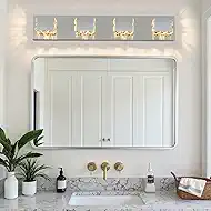 4-Light Bathroom Light Fixtures,Modern Crystal Bathroom Vanity Lights Fixture Over Mirror, Crystal 4 Lights Wall Sconce for Mirror Bedroom, Living Room