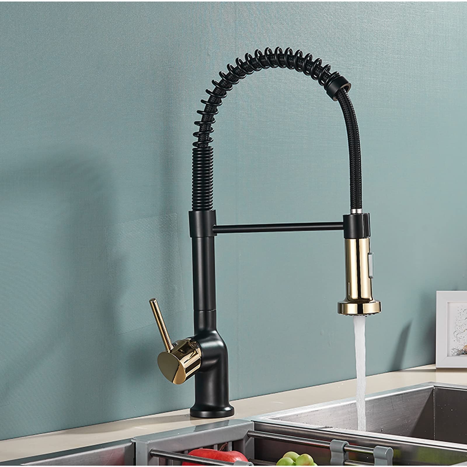 FCXWEVR Brass Kitchen Faucet with Pull-Down Sprayer, Dual Function Sink Tap, Modern Kitchen Mixer Tap, Brass Kitchen Sink Faucet, Easy Installation and Durable Design