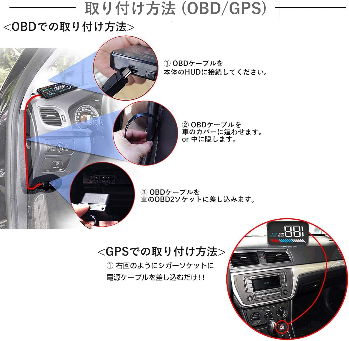 Amazon Hud M7 Obdgps Lpk Hud ヘッドアップディスプレイ M7 Gps Obd2対応 カラフル 車載スピードメーター フロントガラス 宅配便 車 バイク 車 バイク