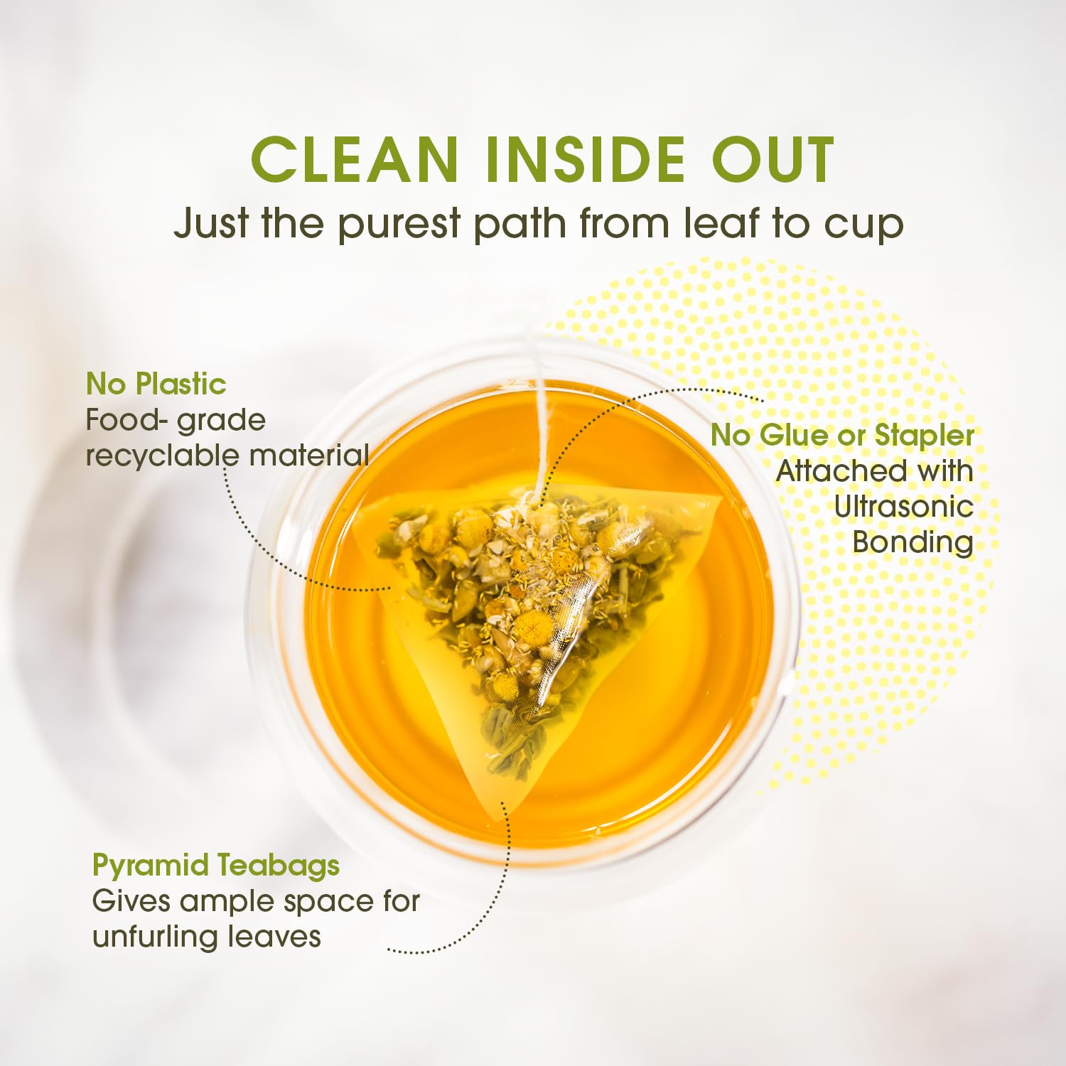 Teabox 100 bolsas de té verde de manzanilla, con flores de manzanilla egipcia y té verde de hoja entera, mezcla calmante para relajación y sueño, baja cafeína, fresco y aromático