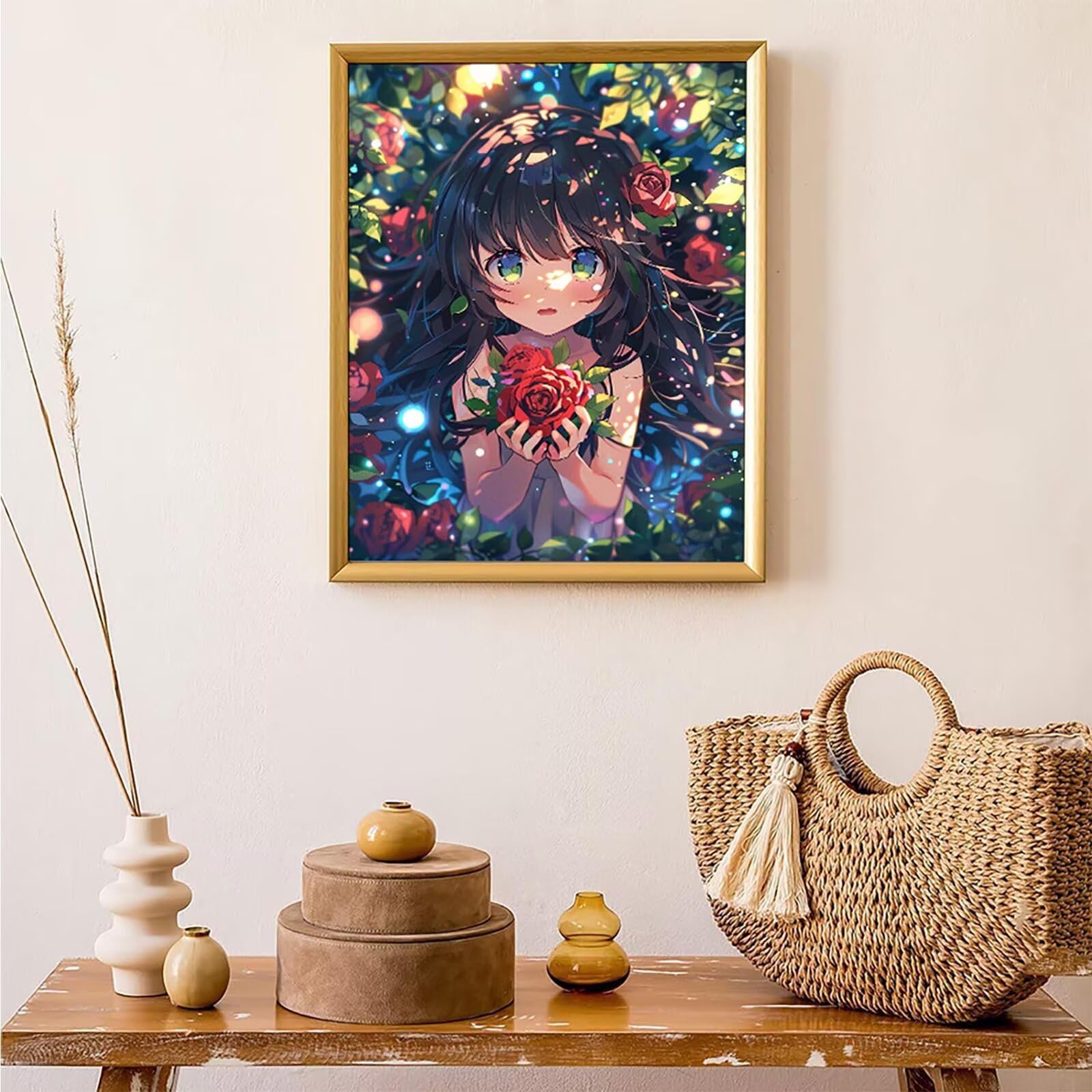 Diamond Painting Ragazza, Diamond Painting Erwachsene Rosa Rossa Bastelset, DIY Diamant Malerei Runder Vollbohrer Diamanten Kinder Malerei Stickerei Kreuzstich Dekoration, Geschenk 90x120 cm PJY9 N-3