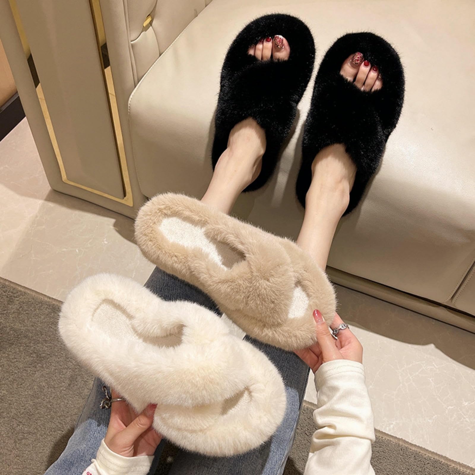 Pantofole Donna Pantofole Calde Scarpe di Grandi Dimensioni Non Slittano Pantofole Domestiche-bianco-35