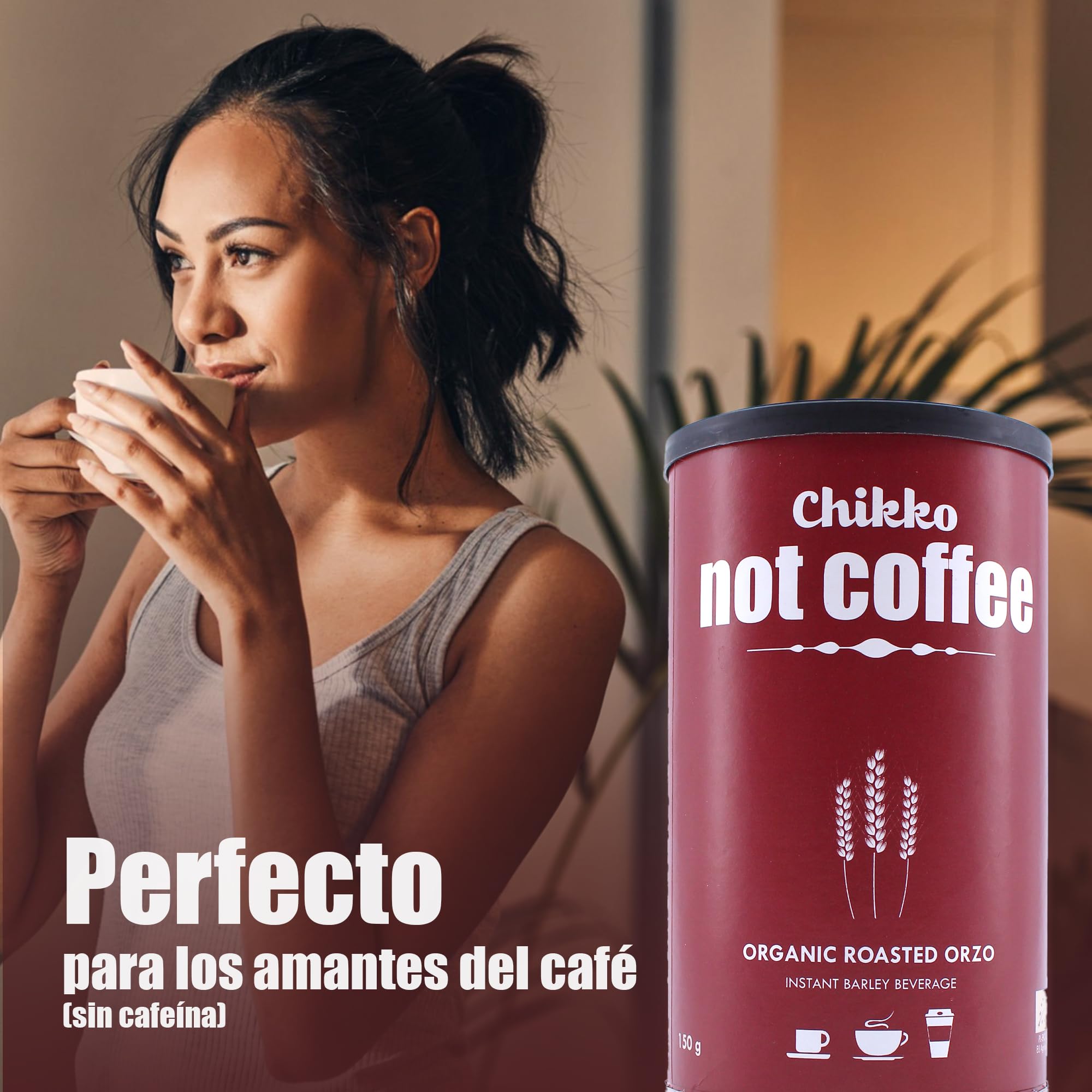 Chikko Not Coffee BIO Cebada Café Instantáneo 150g - Café de cebada tostada - Alternativa al café descafeinado - Sin aditivos ni productos químicos - 100% Producto europeo