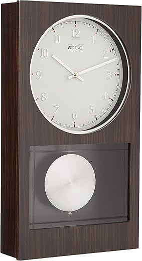 SEIKO QXH046BLH Modern Dark Wood Pendulum Wall Clock with Dual Chimes, 10.5 x 18.5 x 3.25 Inches