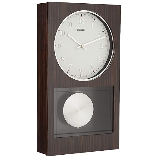 SEIKO QXH 046 BLH Modern Dark Wood Pendulum Wall Clock with Dual Chimes, 10 . 5 x 18 . 5 x 3 . 25