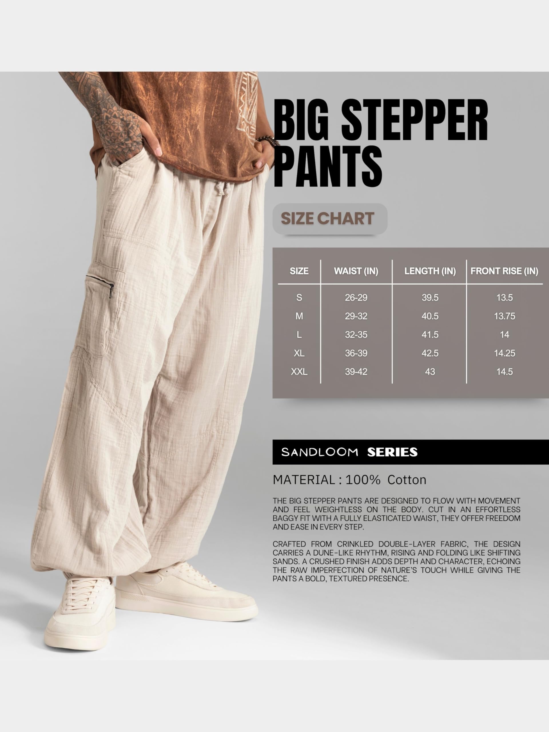 The Veshti Company Men’s Cotton Pants – Lightweight Boho Harem Drawstring Trousers – Soft Travel Yoga Pants – Offwhite - M 1