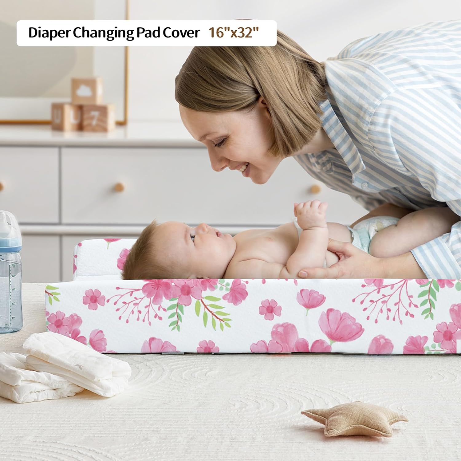 Personalized Baby Crib Bedding Set, Custom Name Nursery Bedding, Sweet Floral Elephant Nursery 5 Pcs Baby Bedding Set for Girl Boy, Double Layer Crib Set, Customized Gifts