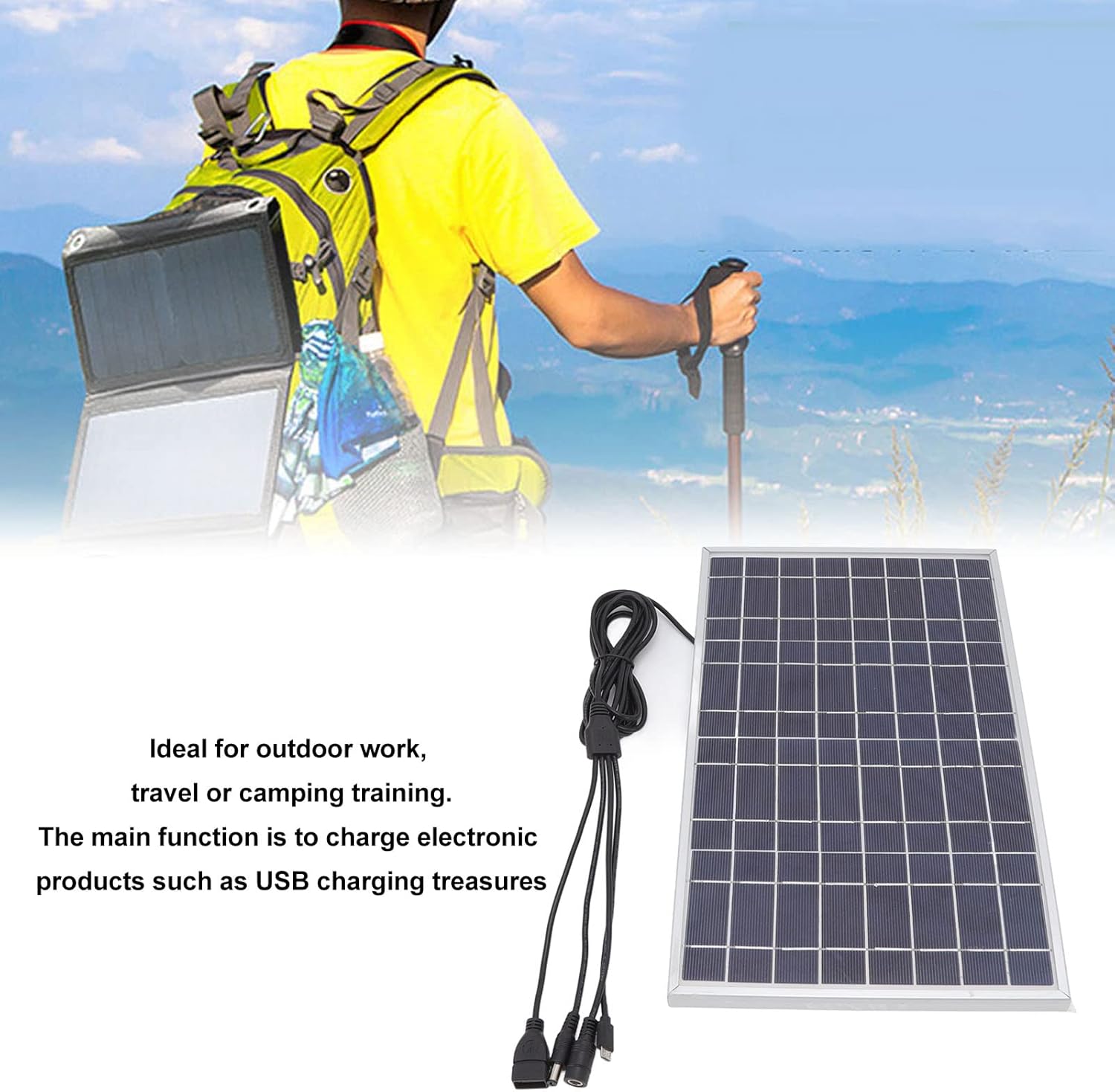 Solar Panel Charger, 8V 15W Solar Panel Multiple Output Interfaces High Efficiency Solar Charging Panel Outdoor Battery Charger Solar Power Bank External Battery Pack for Household