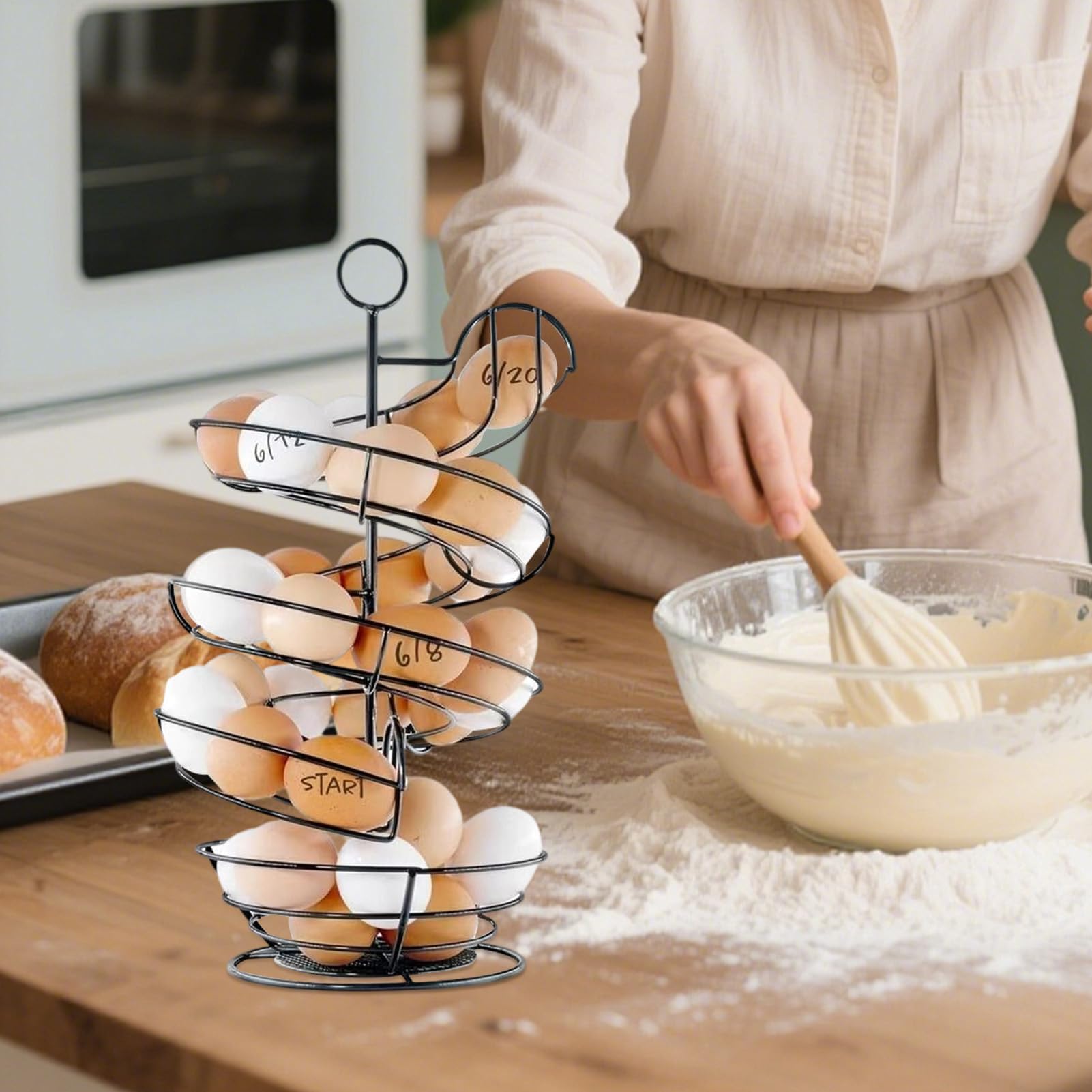 MRKU Cesta de Almacenamiento para Huevos de Cocina - Soporte metálico para exhibición de Productos Frescos para encimera, Carrito para el hogar/apartamento