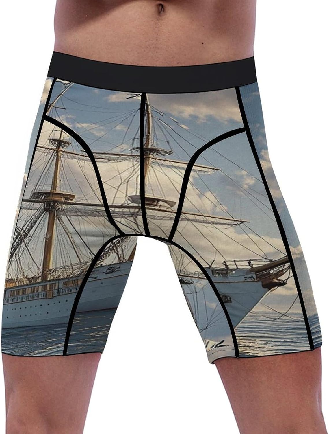 Vintage Nautical White Ship Compression Shorts Men Spandex Sport Shorts Workout Performance Baselayer Underwear