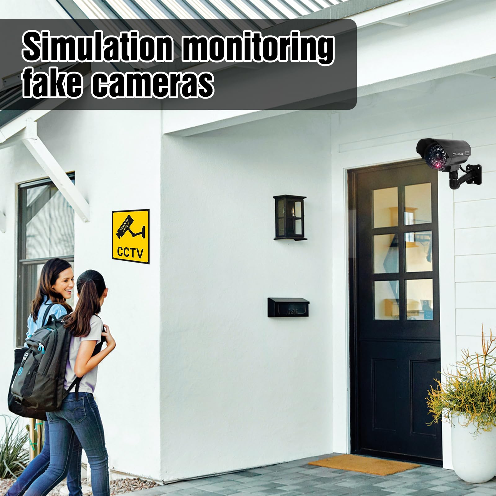 Telecamere finte CCTV, confezione da 4 telecamere a circuito chiuso fittizie per esterni e interni, telecamere di sicurezza fittizie finte, impermeabili, a forma di proiettile, con LED rosso