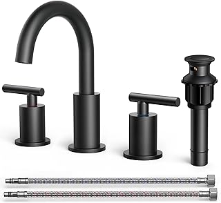 29 Moody Bathroom Ideas That Add Drama and Depth 67 FORIOUS Black Bathroom Faucet 3 Hole, 8 Inch Widespread Matte Black Bath...