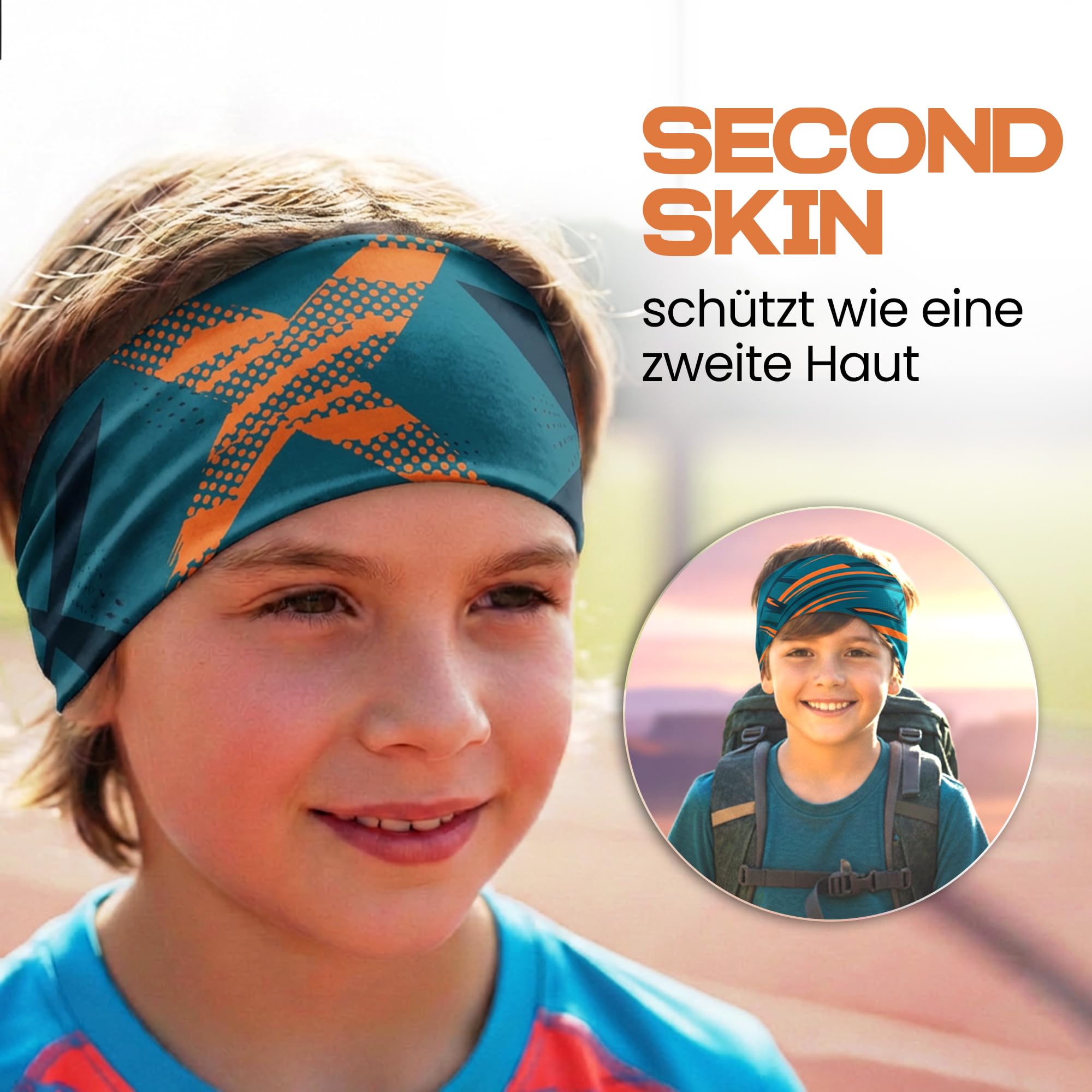 Fascia bambini sottile reversibile, fascia sportiva ultraleggera per bambine e bambini, elastica e traspirante sotto il casco, fascia bambini 4-14 anni (arancione)