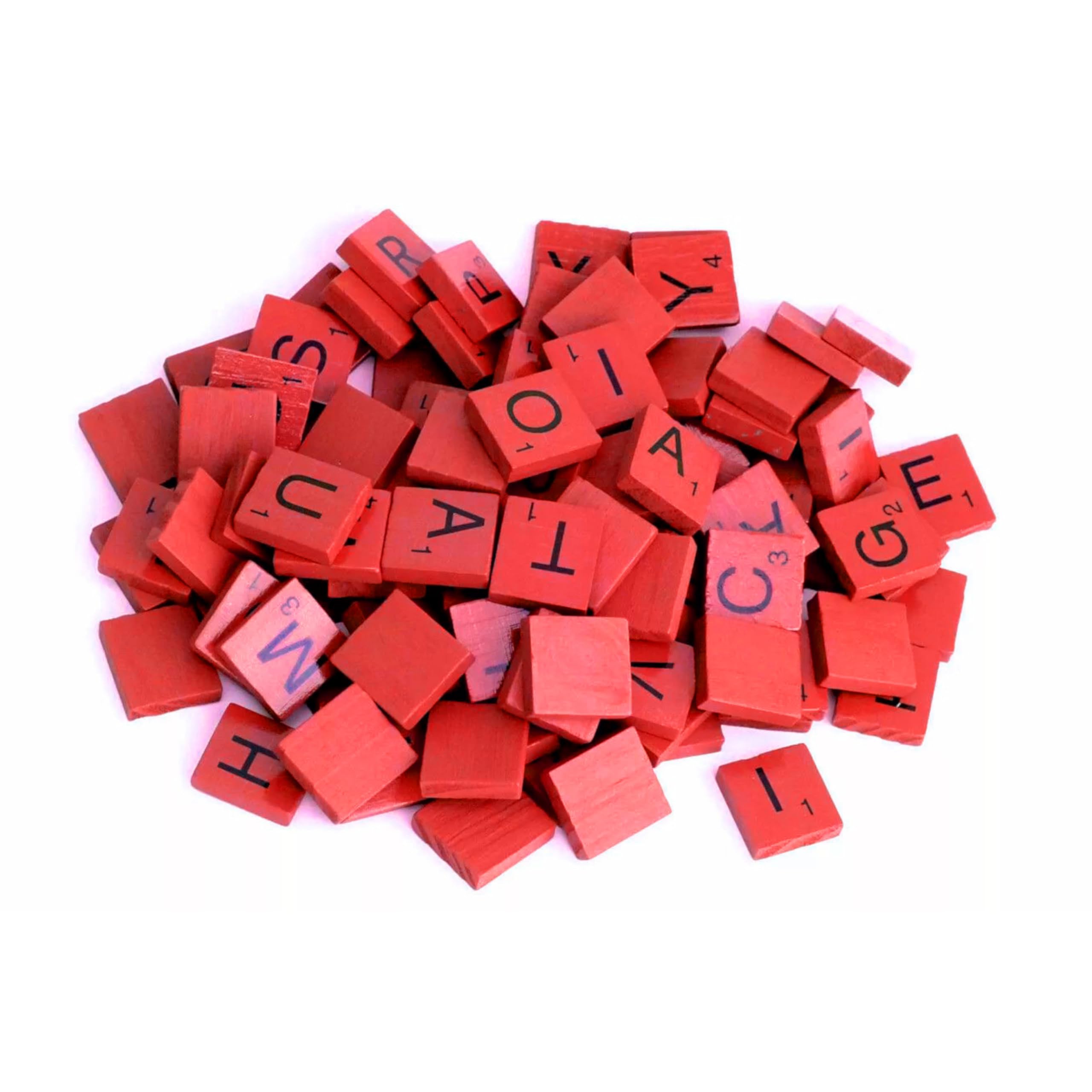 Lizzy 100pcs Wood Letter Tiles | A-Z Capital Letters Recognition Block Wooden Scrabble Tiles for Crafts & DIY Wood Gift Decoration (Red)
