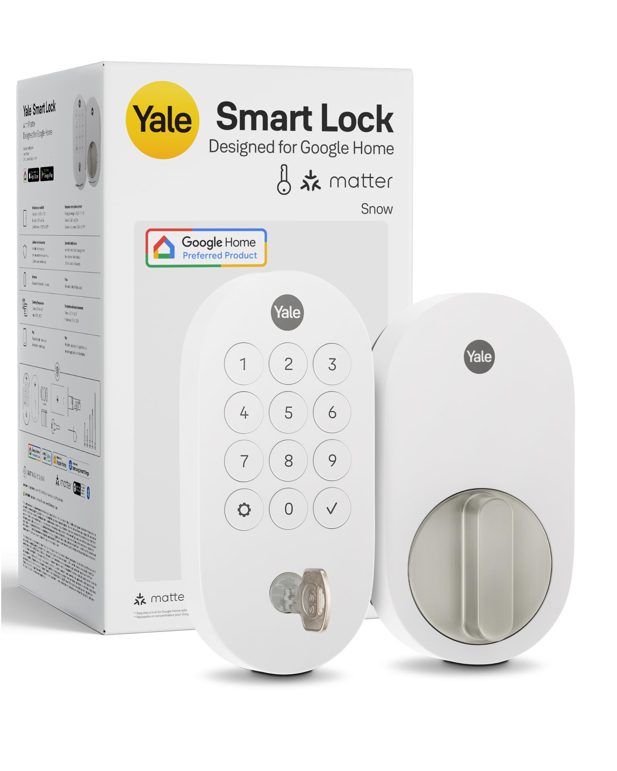 Yale Smart Lock Deadbolt With Google Matter, Keyless Entry, Snow