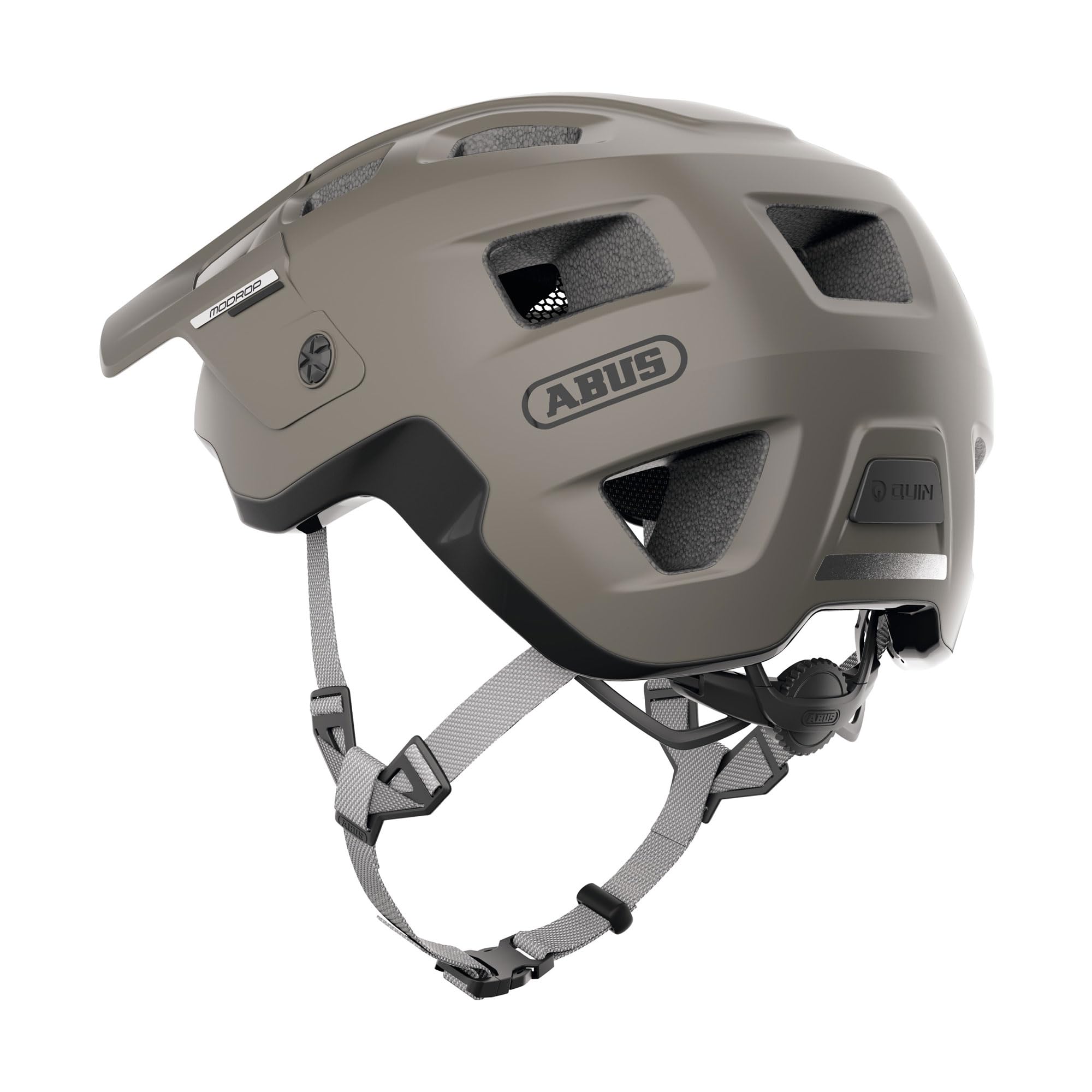 ABUS MTB-Helm MoDrop, Grau, S | In-Mold-Verfahren, Verstellsystem, Goggle-Halterung, Zopf-Öffnung