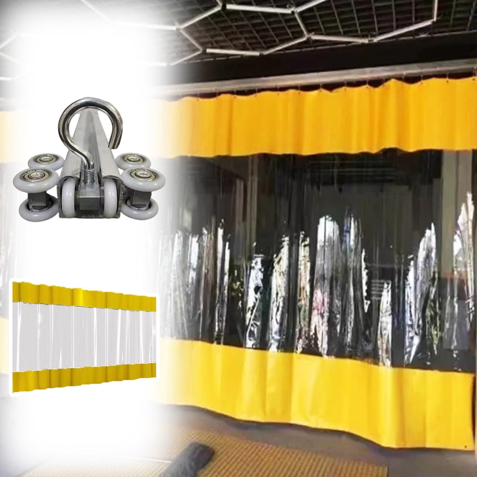 Rideau de séparation pour garage jaune en PVC 2,6x4m avec crochets