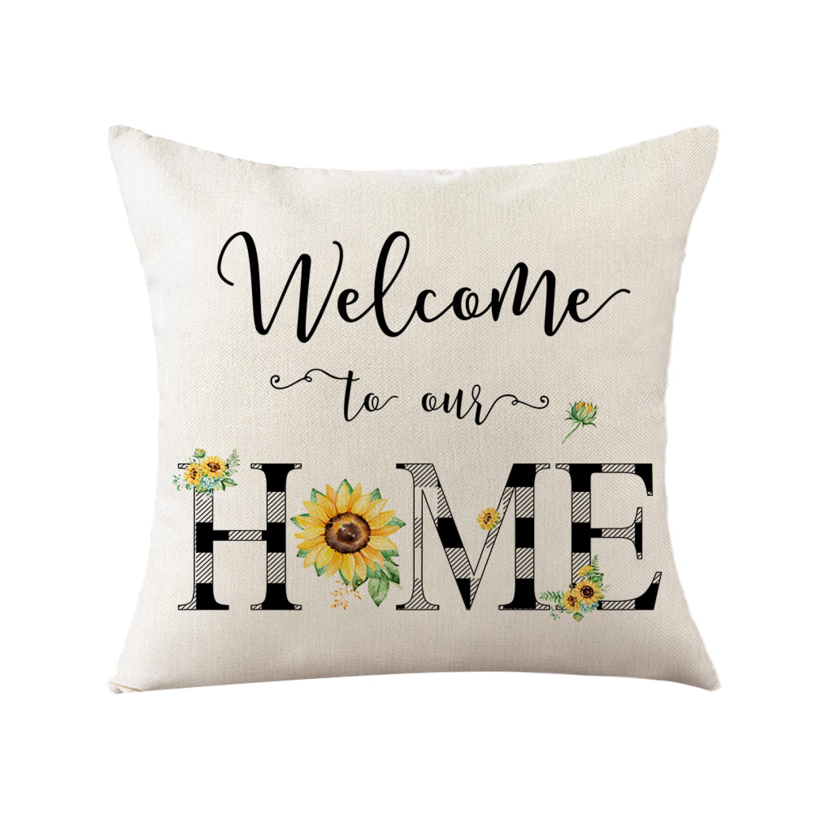 Sofa Fundas Cojines 55x55 Pack de 4 Cuadrado,Funda de Almohada Lino con Cremallera Invisible,Funda de Cojín Decoración para Hogar Sala Cama Jardín Silla Coche-Girasol a Cuadros
