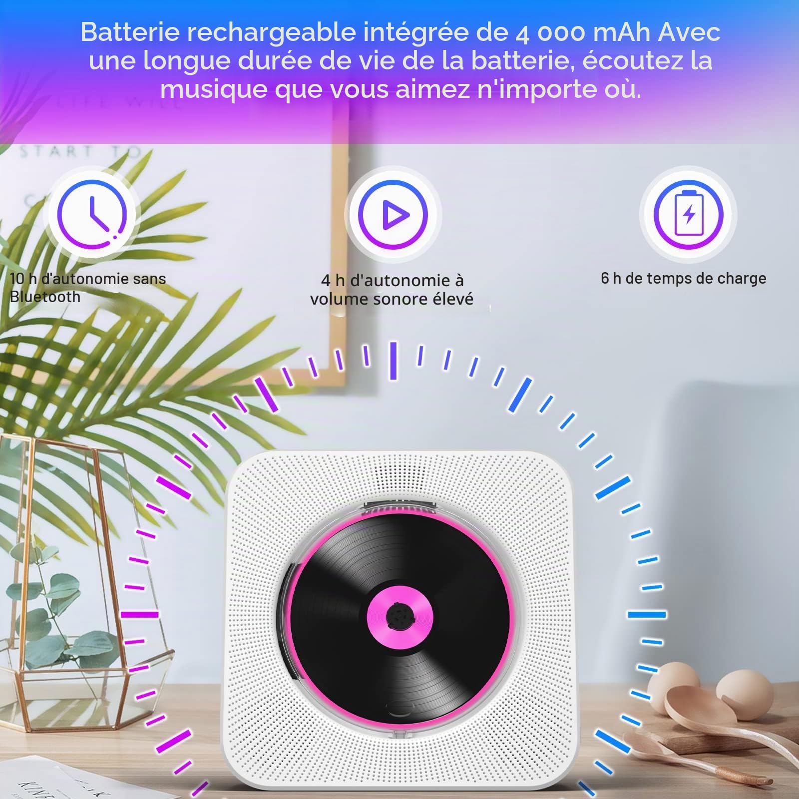 Lecteur CD Portable avec Bluetooth 5.0 et Radio