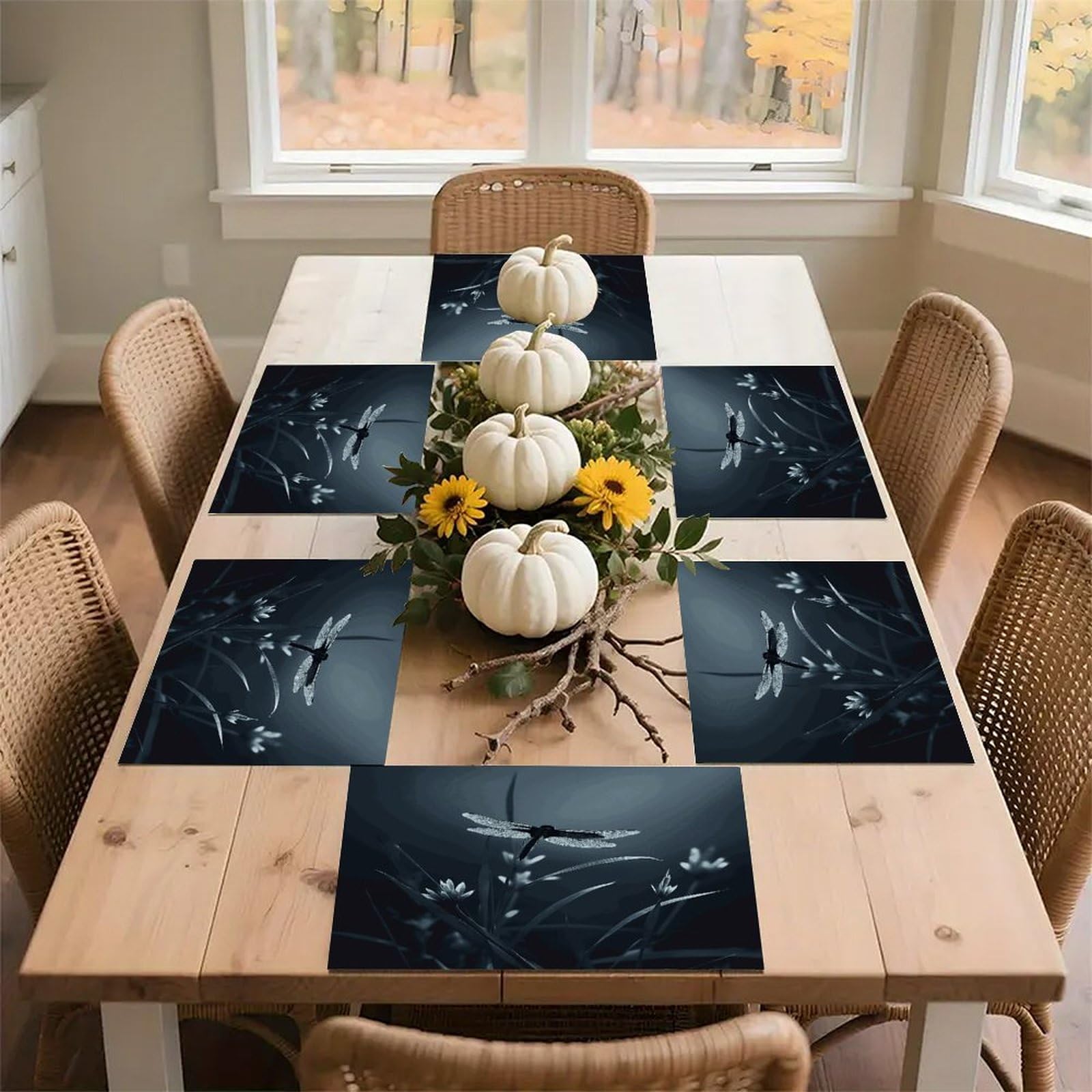 Dragonfly Silhouette Placemats Heat-Resistant Washable Place Mats Anti Slip Dining Table Place Mats Wipeable Dining Table Mats Kitchen Decoration Placemats 17.7’’×11.8’’