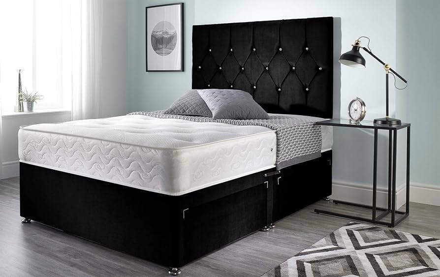 Bed Centre Bliss Divan Bed Base With 4 Drawers And Matching 32" Headboard - Available In Multiple Fabrics And Colours (4FT6 Double, Plush Black