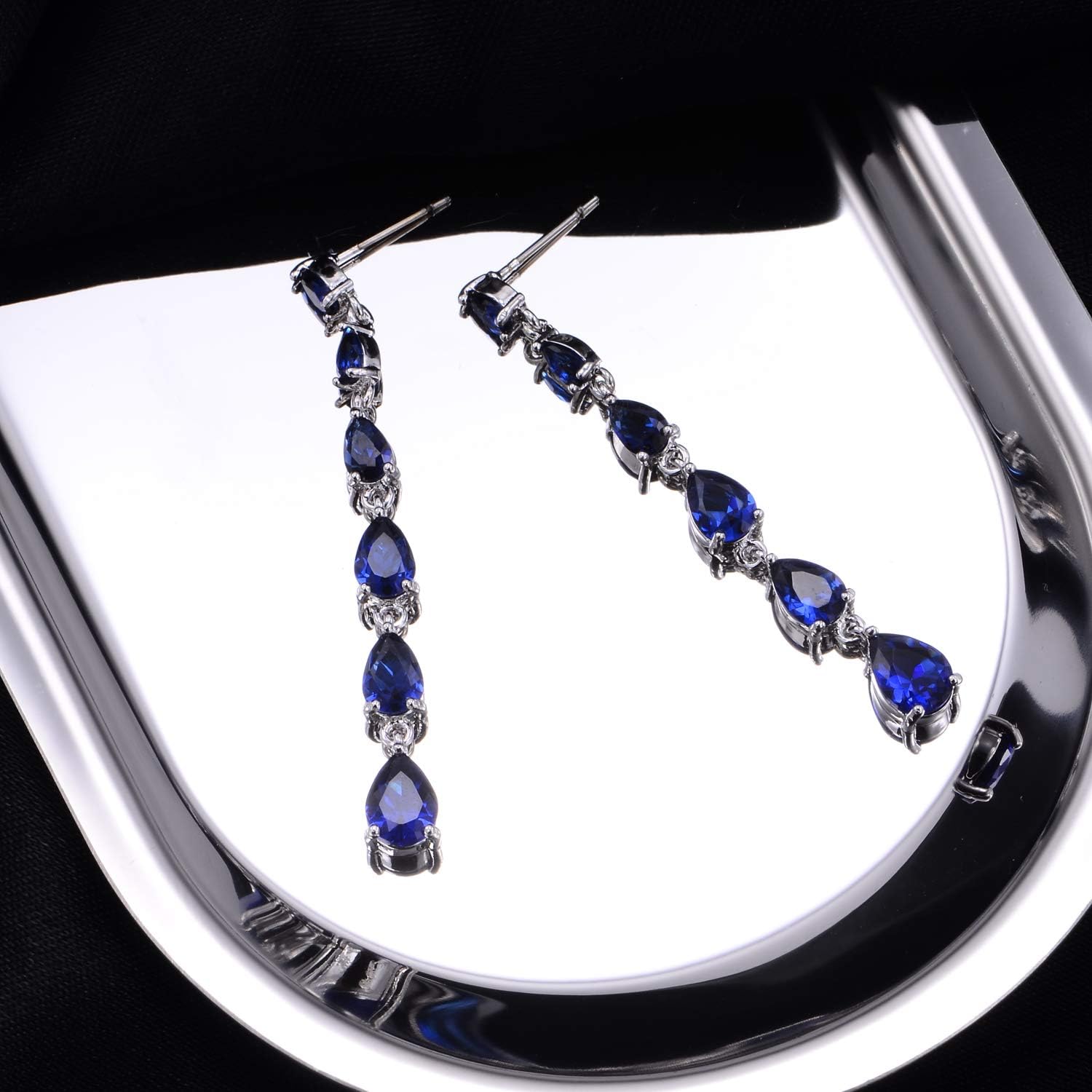 CZ Linear Earrings for Women Girls Sterling Silver Multi Teardrop Cubic Zirconia Crystal Simulated Diamond Rhinestone Long Bridal Dangle Drop Post Earrings for Wedding Prom Party Bride Bridesmaids - Image 3