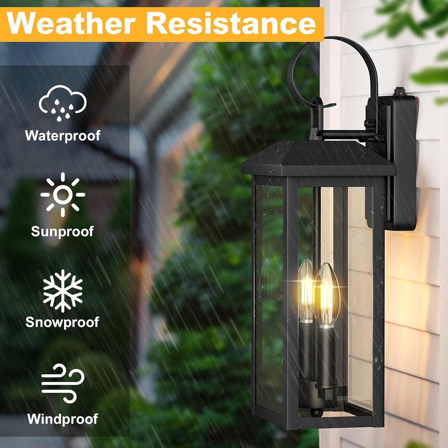 Brilvibera Large Exterior Wall Light, Dusk to Dawn Outdoor Lighting, ETL Listed 2-Light 18 inche Outside Wall Sconces with E12 Socket, Exterior Light Lanterns for House, Garage, Patio, Porch, Door