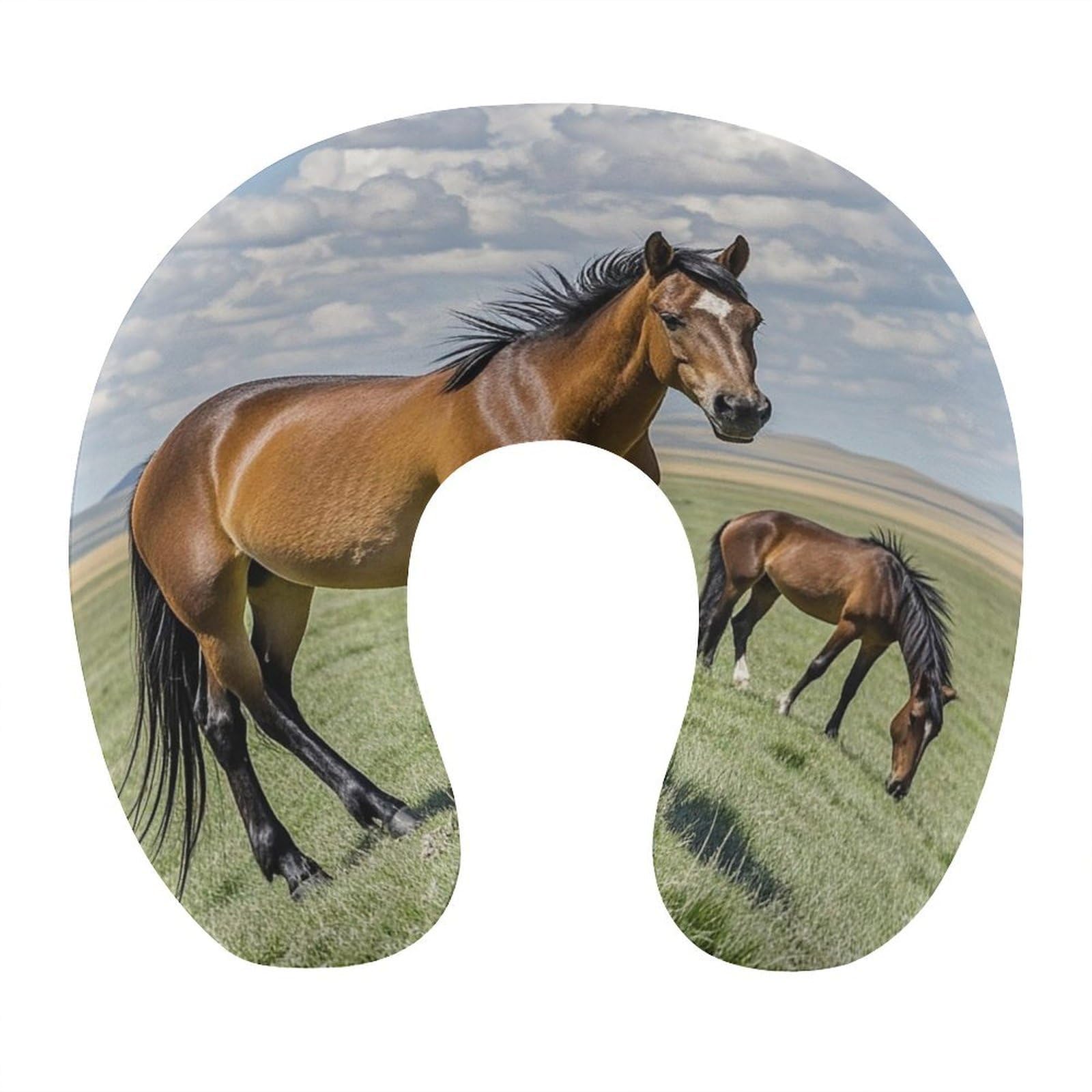 FekiLoot Grazing Wild Horses Travel Pillow Comfortable U Shape Memory Foam Pillows Neck and Head Support Portable Travel Neck Pillow Suitable for Planes Trains Self-Driving Cars