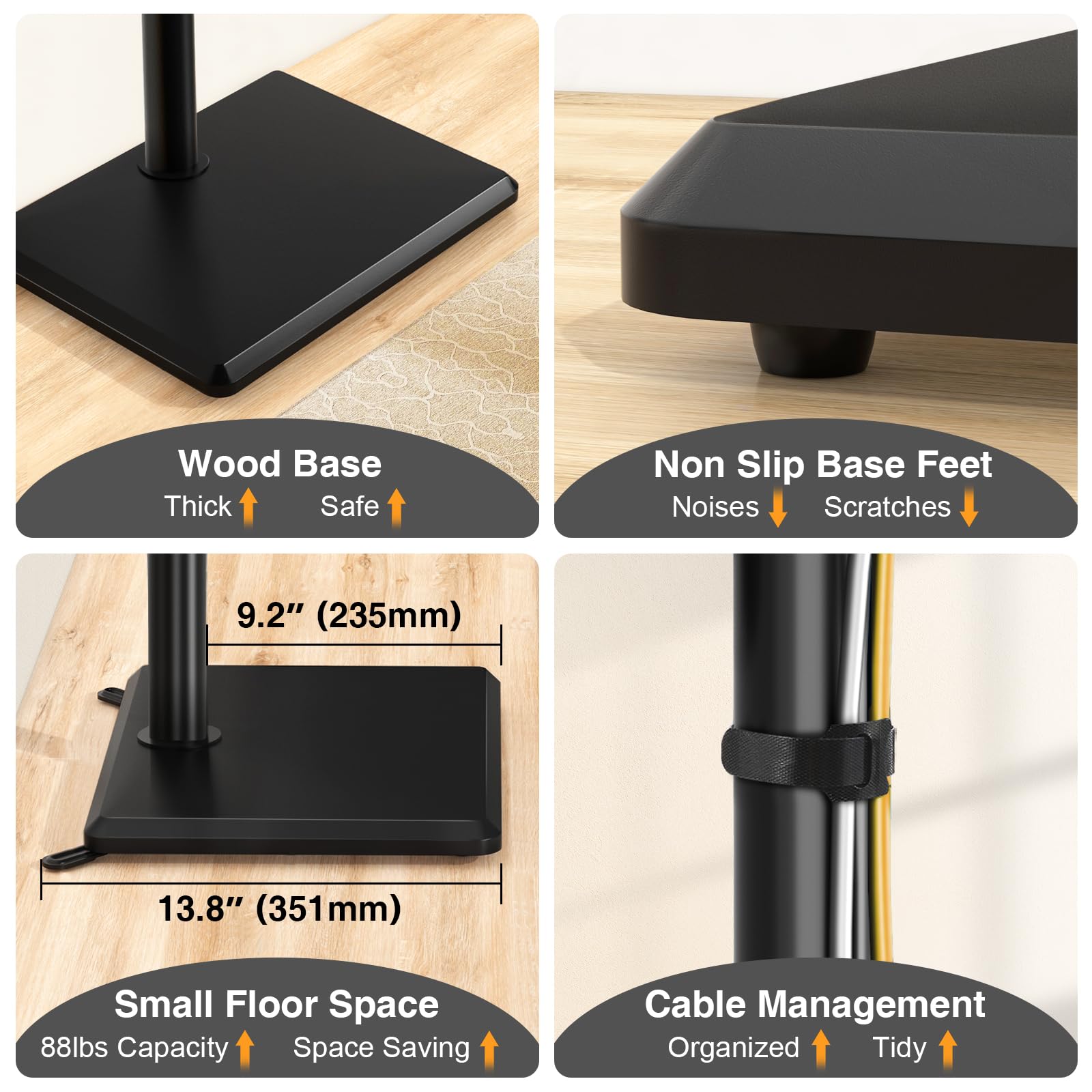 TVON Supporto TV da pavimento con supporto per la maggior parte dei televisori piatti/curvi da 32-60 pollici fino a 39,9 kg, supporto TV regolabile in altezza con base in legno, supporto girevole per