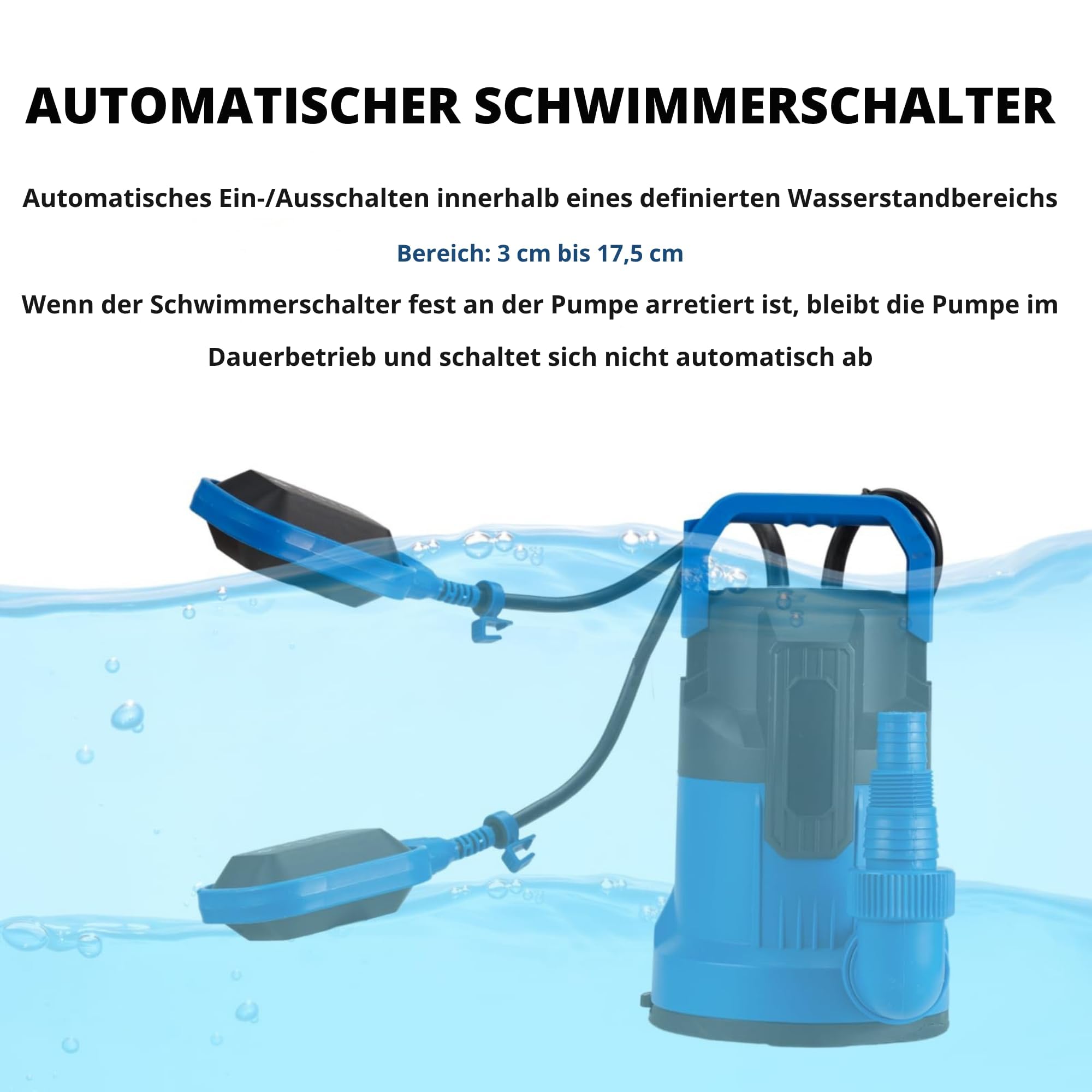 FOTING Flachabsaugpumpe 550 W, 17.000 l/h, Förderhöhe bis 9 m, Eintauchtiefe bis 7 m, flachabsaugend bis 1 mm, für Pool, Keller und Entwässerung