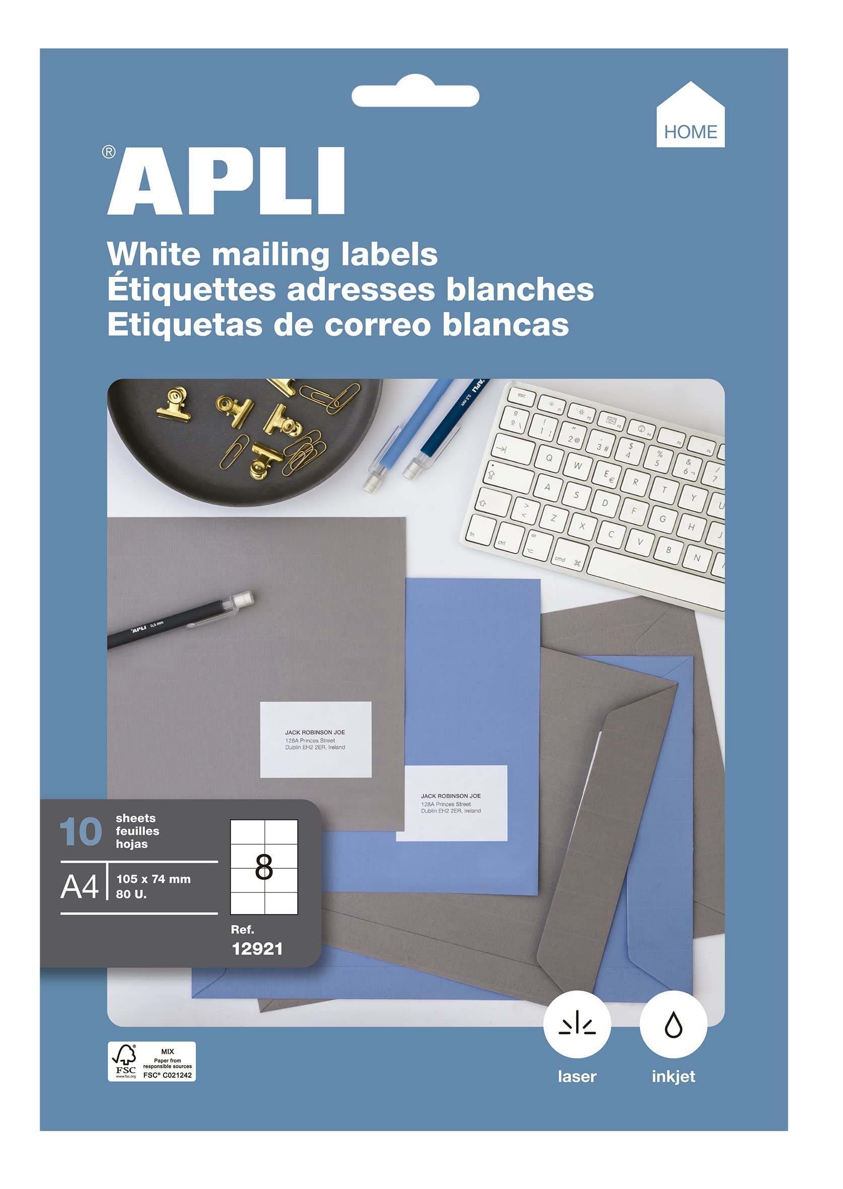 APLI 10 Sheets 105.0 x 74.0 mm Permanent Labels 12921