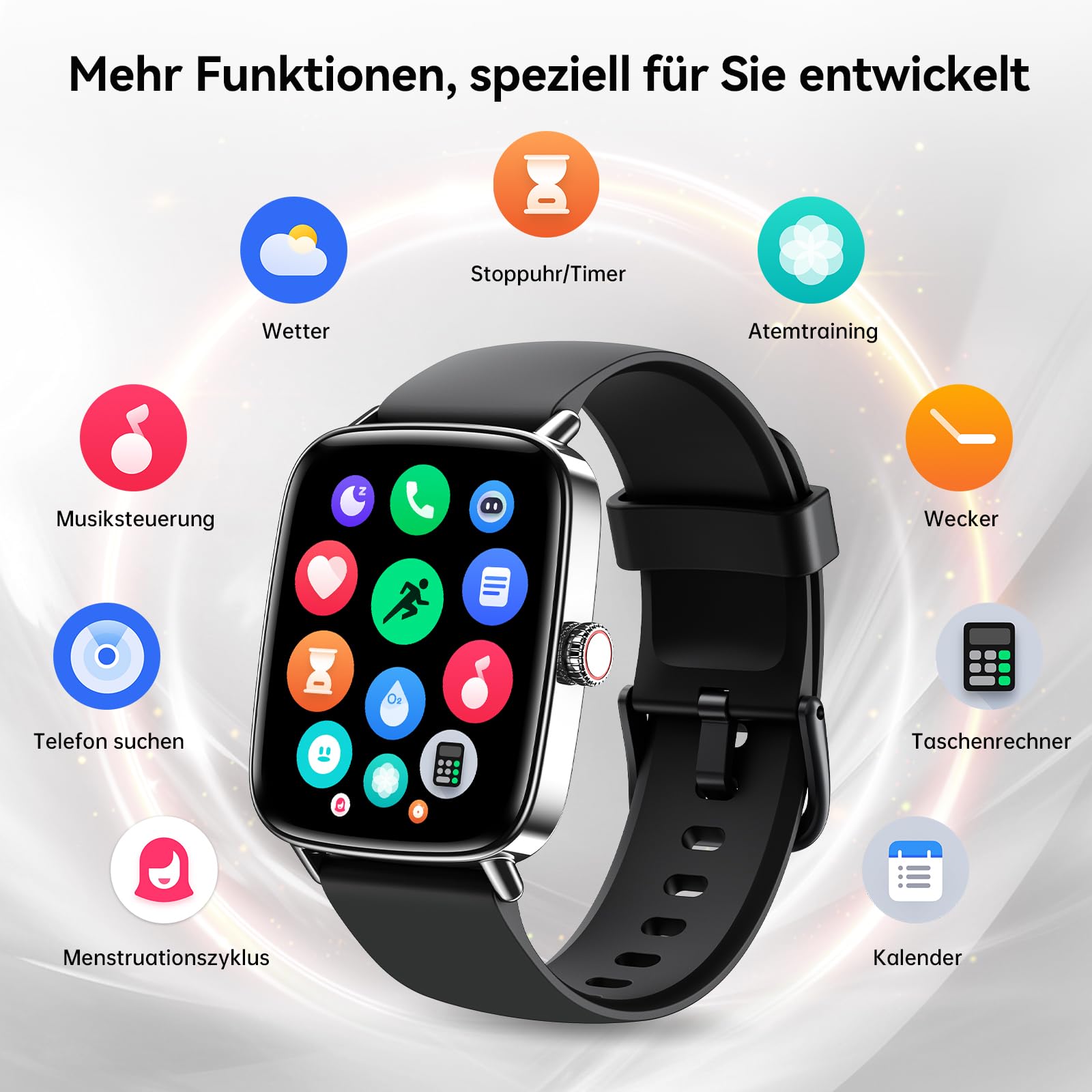 Smartwatch Herren Damen, 1.85" Smart Watch mit Telefonfunktion, Fitnessuhr mit Pulsuhr Schlafmonitor SpO2, 110 Sportmodi Fitness Tracker,IP68 Wasserdicht Schrittzähler Sportuhr für Samsung/iOS/Android