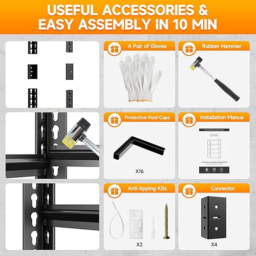 Miniatura 7 de Estantes de almacenamiento de garaje de 4 niveles, 40 pulgadas de ancho x 20 pulgadas de profundidad x 60 pulgadas de alto, estantes de garaje de