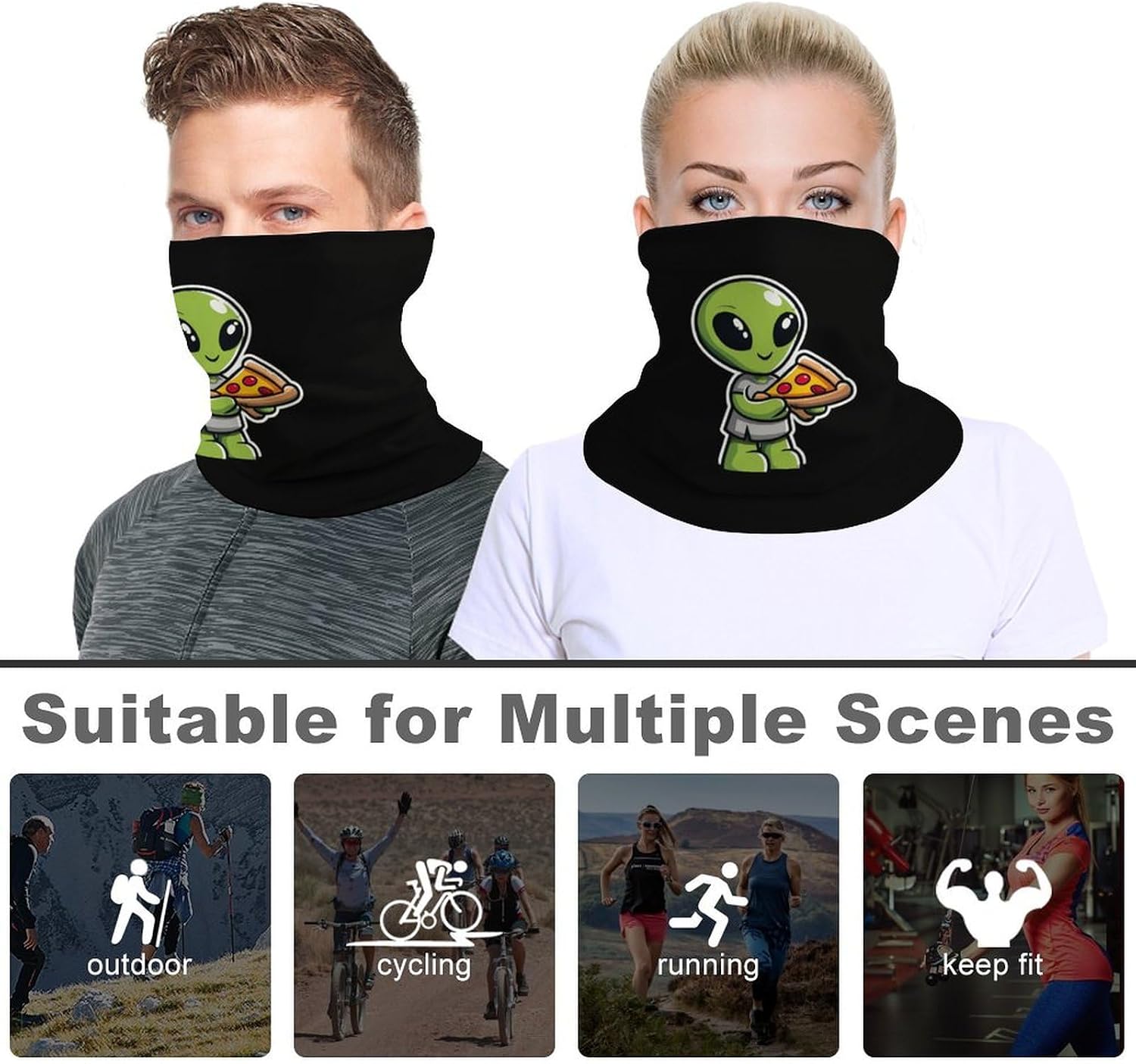Alienes And Pizza Neck Gaiter Multifunctional Face Mask Windproof Head Wrap for Men Women
