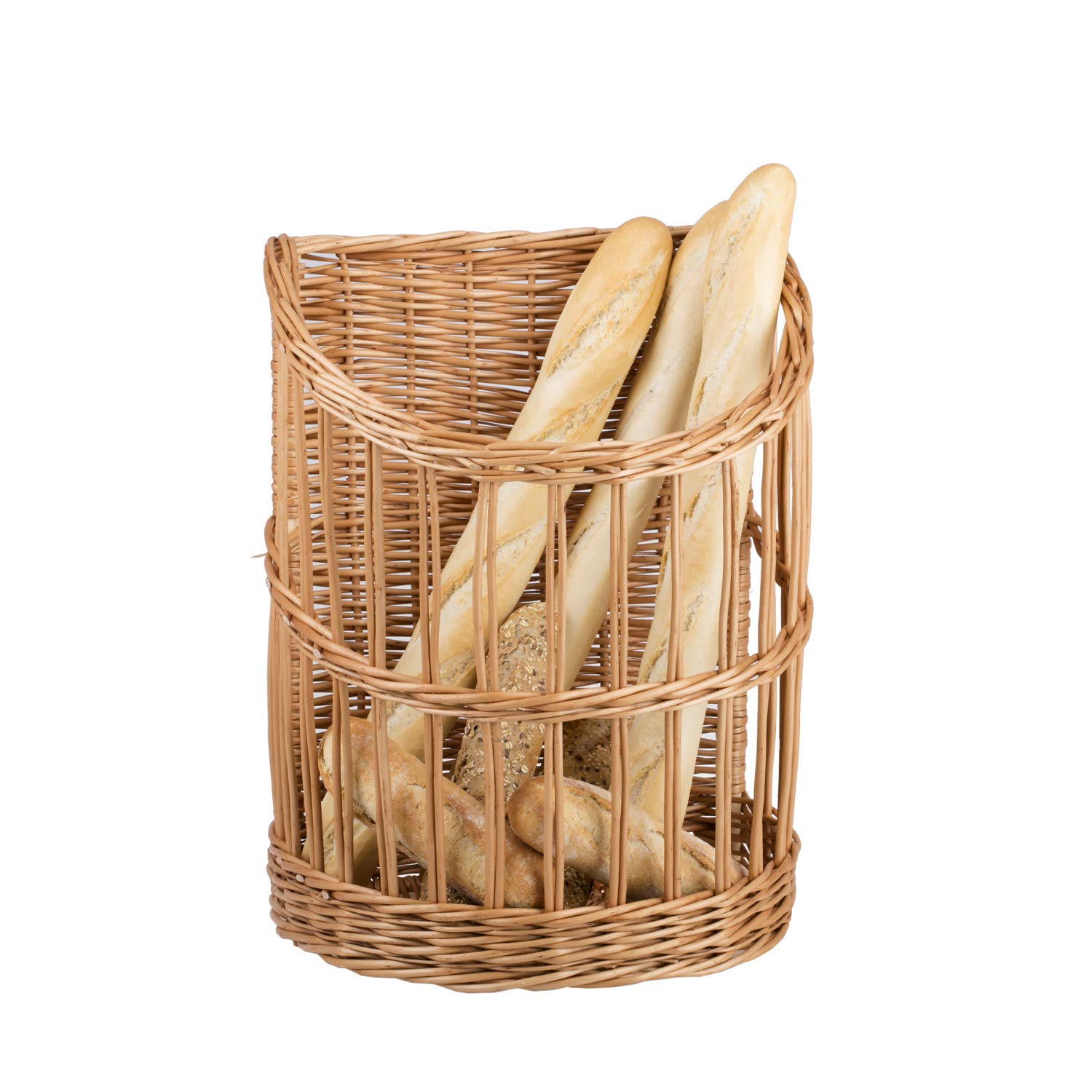 e-wicker24 Présentoir à pain debout, Huche à pain en osier naturel, Corbeille baguette en osier, rangement baguette (naturel)