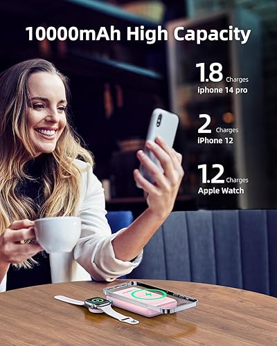 Miniatura 4 de Cargador magnético para iPhone y iWatch 2 en 1, cargador portátil inalámbrico magnético de 10000 mAh para Apple Watch y iPhone 15 14 13 12 Series,