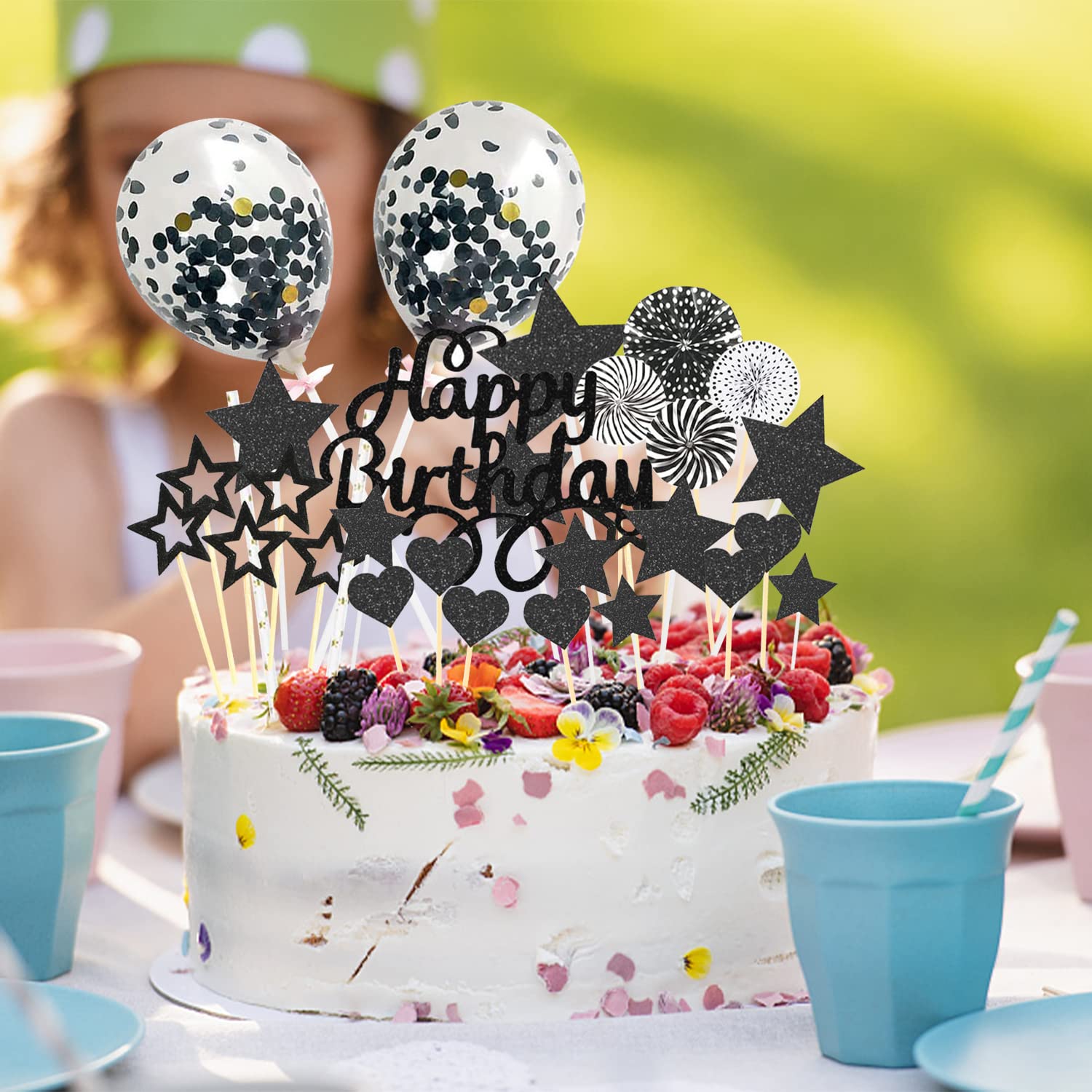 SGWEGE Topper Per Torta Di Compleanno Nero – 6 Pezzi Di Decorazioni Per Torte, Feste E Eventi