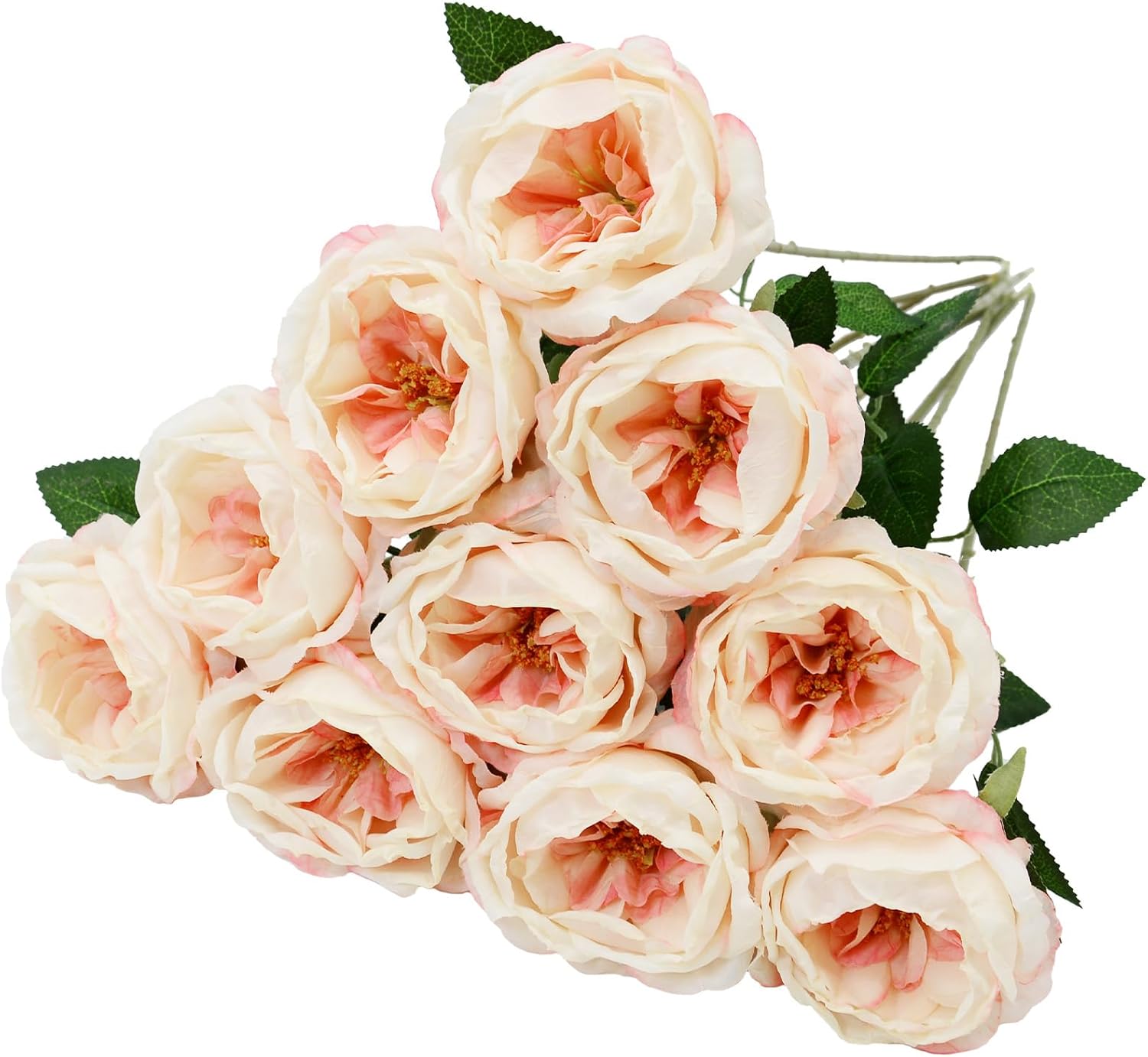 10 Pcs Artificial Flowers Rose, Silk Austin Rose Flower Bouquet, Fake Roses Faux Floral with Stem for Wedding Bridal Party Arrangements Bouquets, Dining Table Home Decor Centerpieces, Champagne Pink