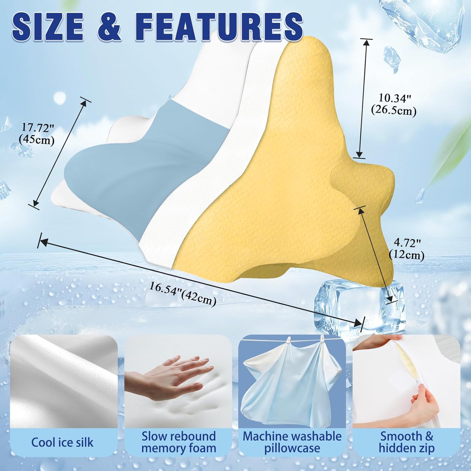 Memory Foam Neck Pillow for Neck and Shoulder Pain, Ergonomic Pillow for Back Side Stomach Sleepers, Cervical Neck Support Pillow, High Tail Versatile Pillow (Blue) - Image 4