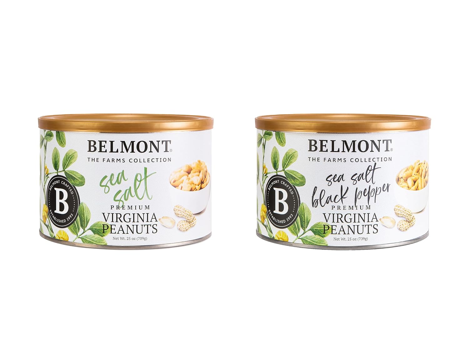 Belmont Peanuts Sea Salt Virginia Peanuts, 25oz, Farms Collection Bundle with Sea Salt and Black Pepper, 25oz, Farms Collection