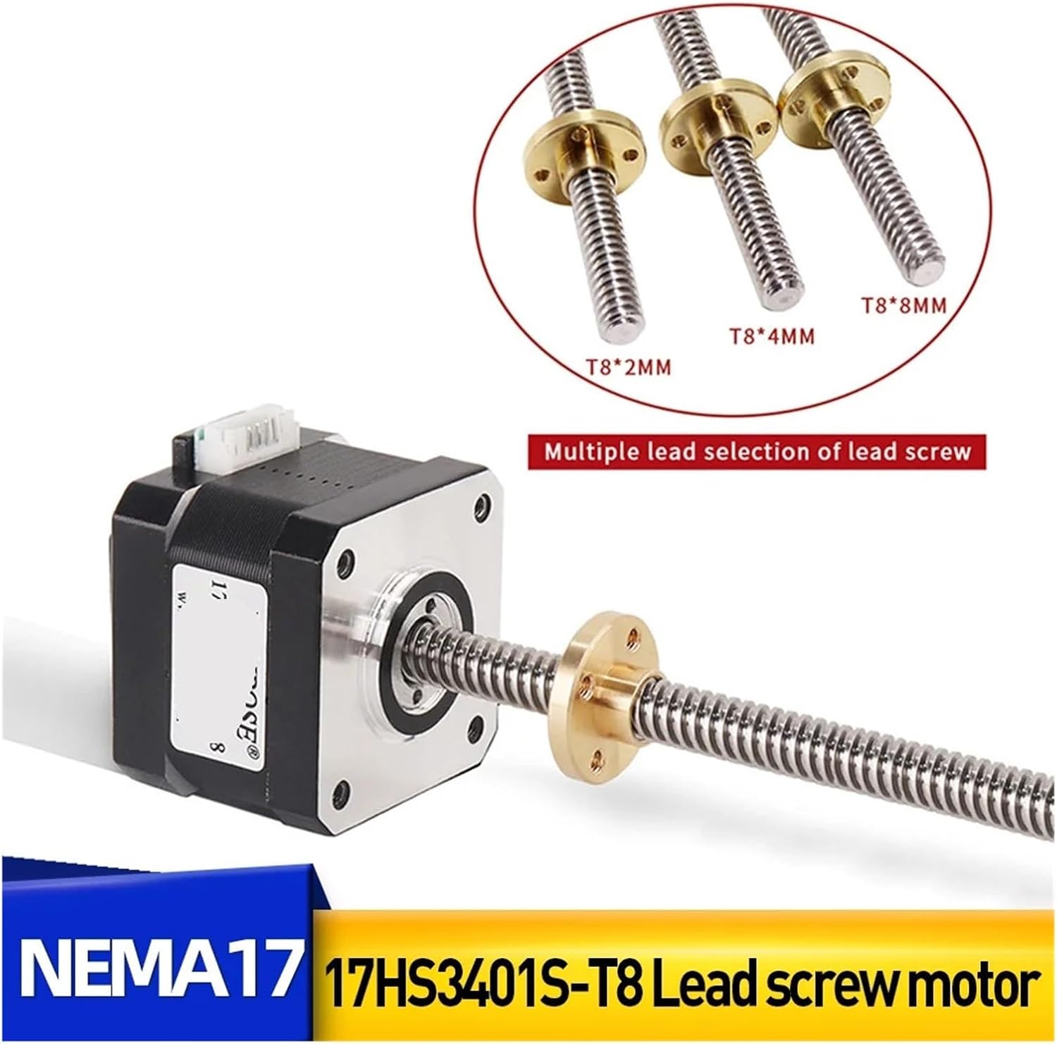 Nema17 Stepper Motor Lead Screw 8 mm 1.3A 28N.CM 4mm 17HS3401S-T8(17HS3401S-T8-200MM)