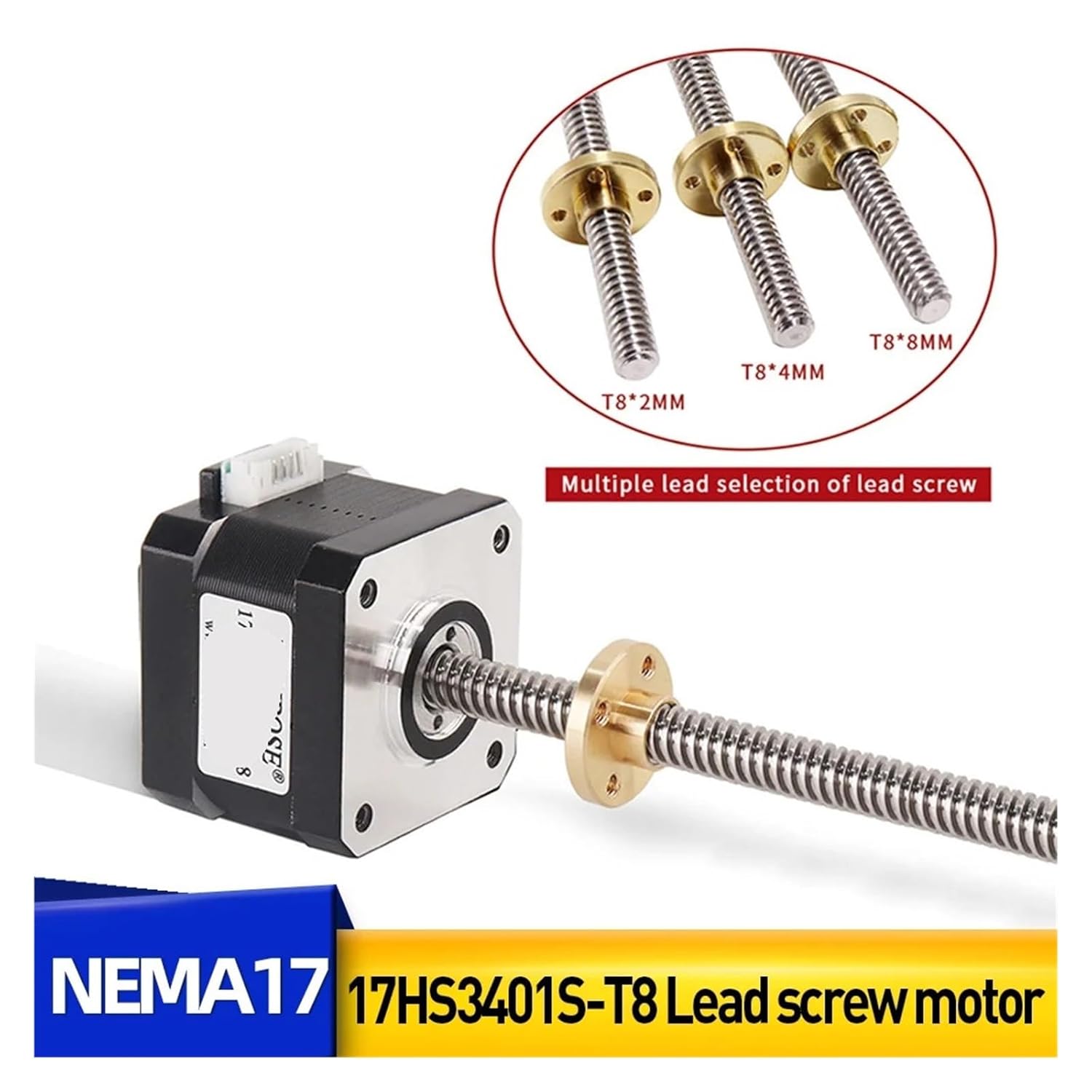 Nema17 Stepper Motor Lead Screw 8 mm 1.3A 28N.CM 4mm 17HS3401S-T8(17HS3401S-T8-200MM)
