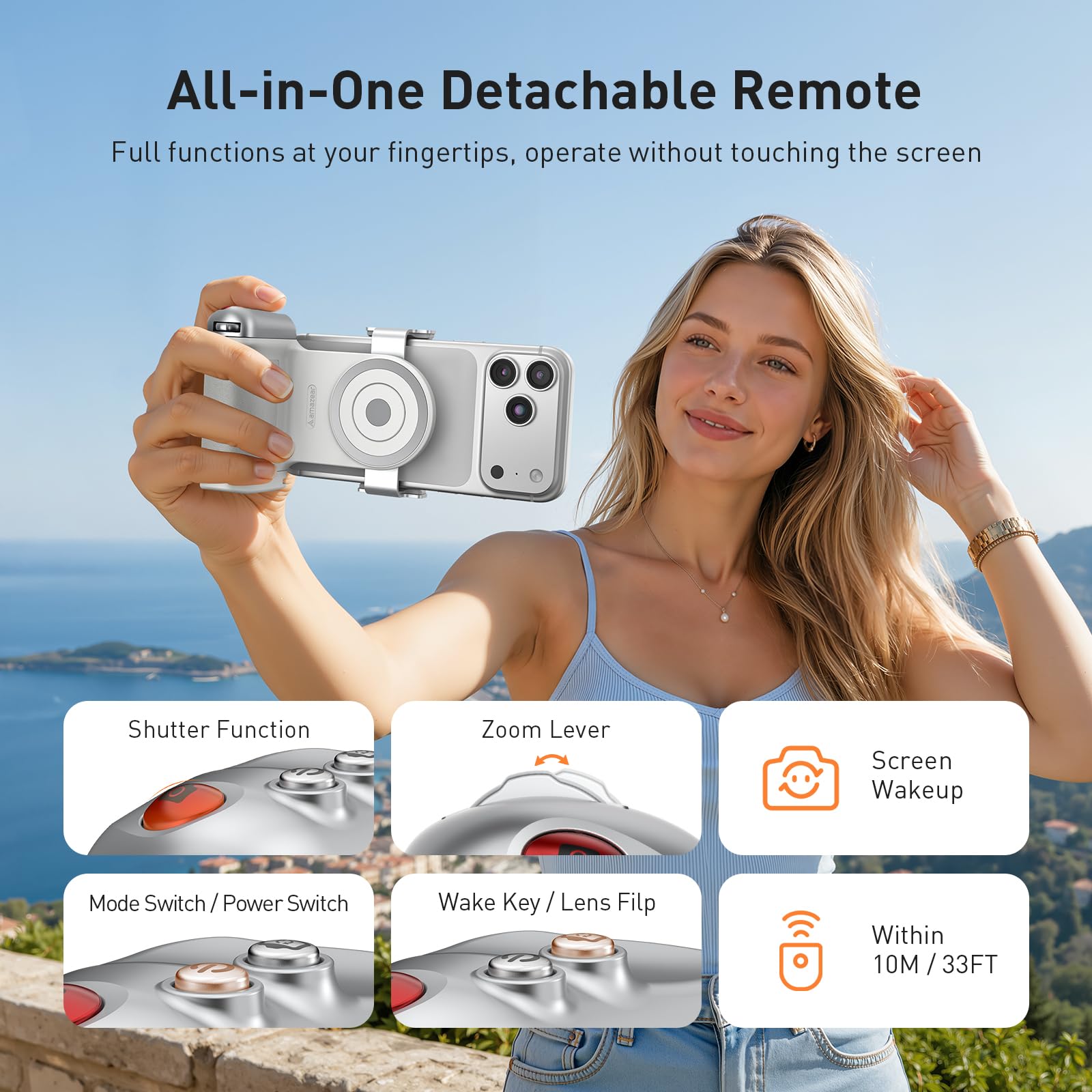 AMAZEAR Poignée Magnétique pour Smartphone iPhone/Andriod,Bluetooth Grip
