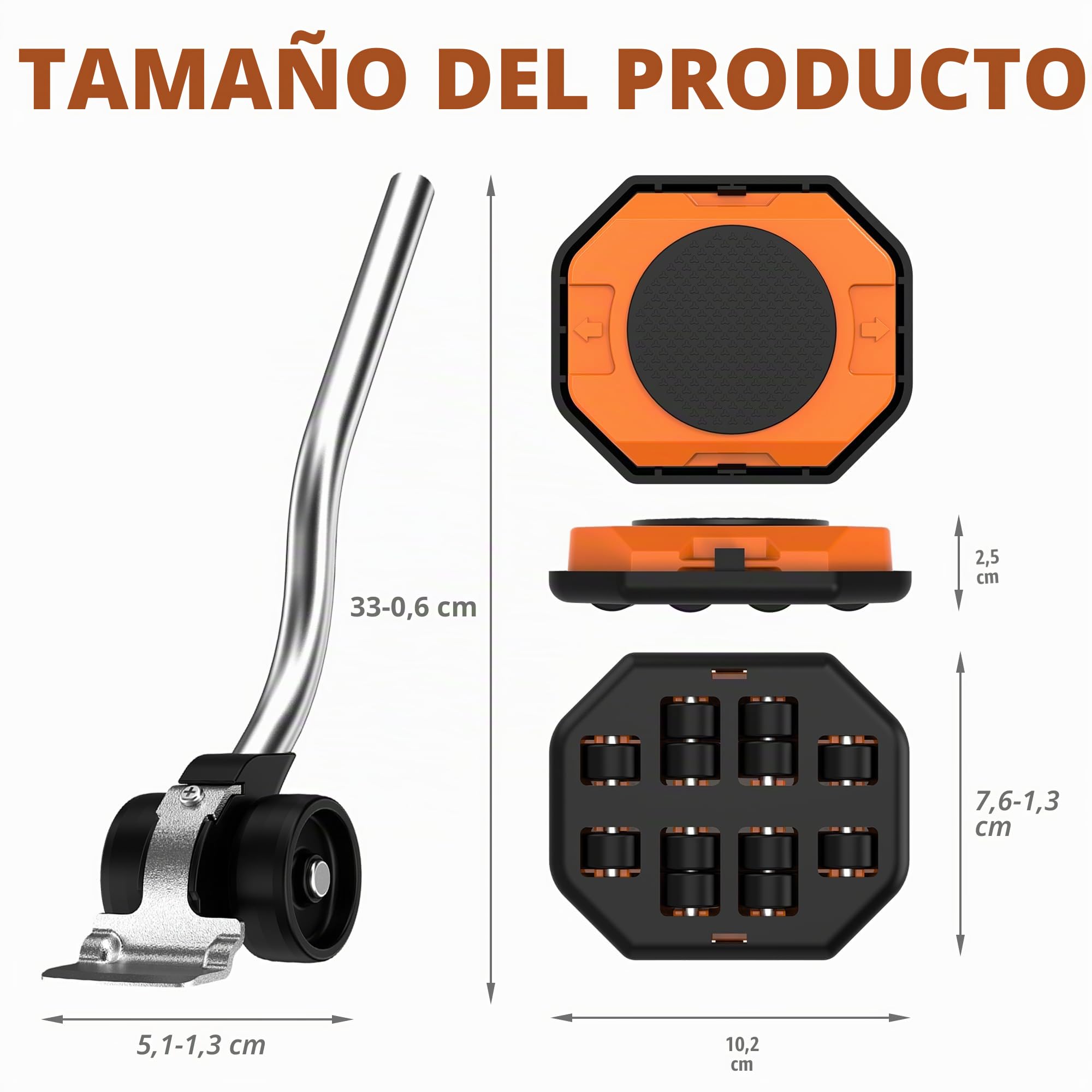 El Innovador Elevador y Deslizador de Muebles para Muebles Pesados, con Control de Altura, Mueve Fácilmente Objetos Pesados en Pisos de Madera y Alfombras (Naranja)